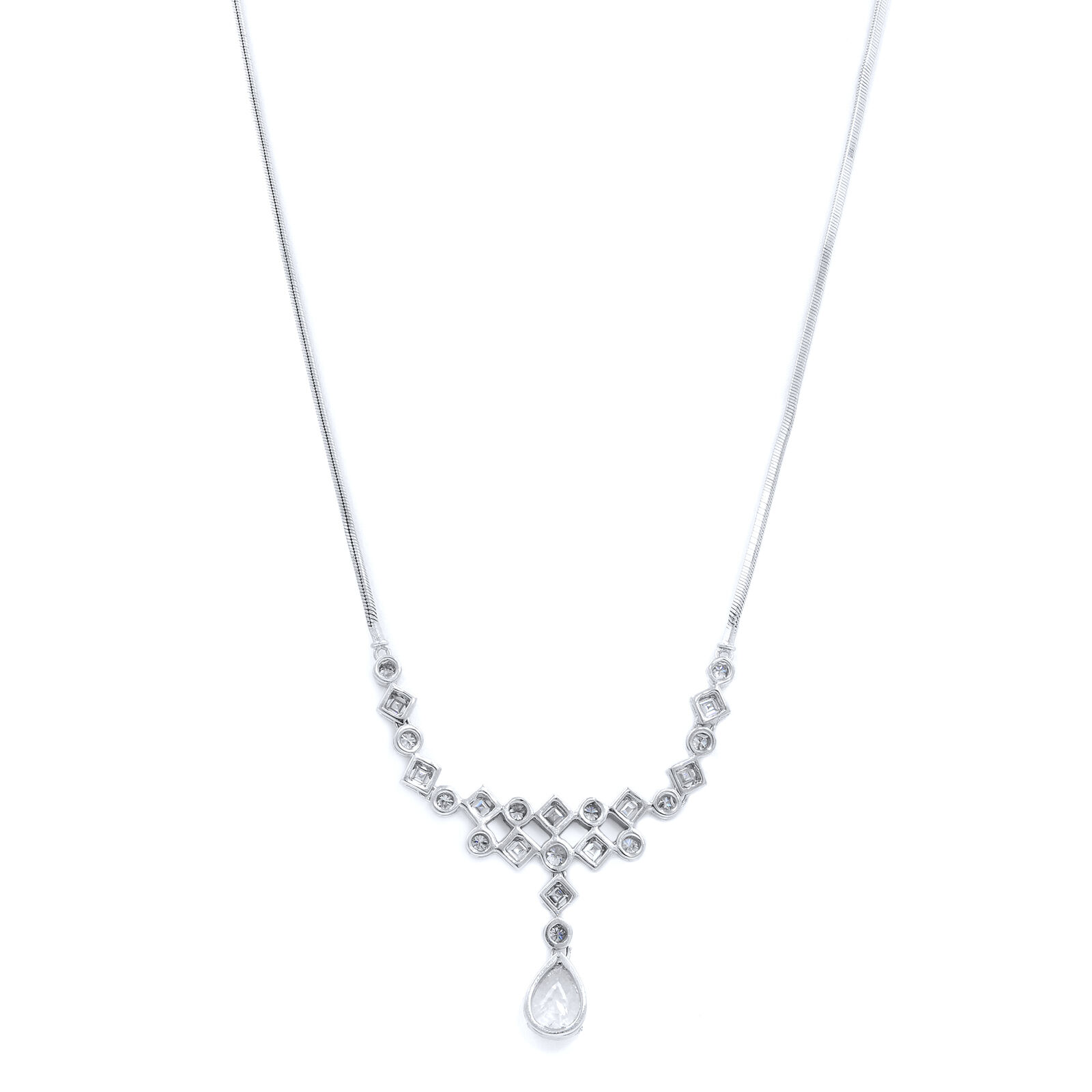 True Pear Round and Carre Diamonds 2.25cttw Necklace 18K White Gold