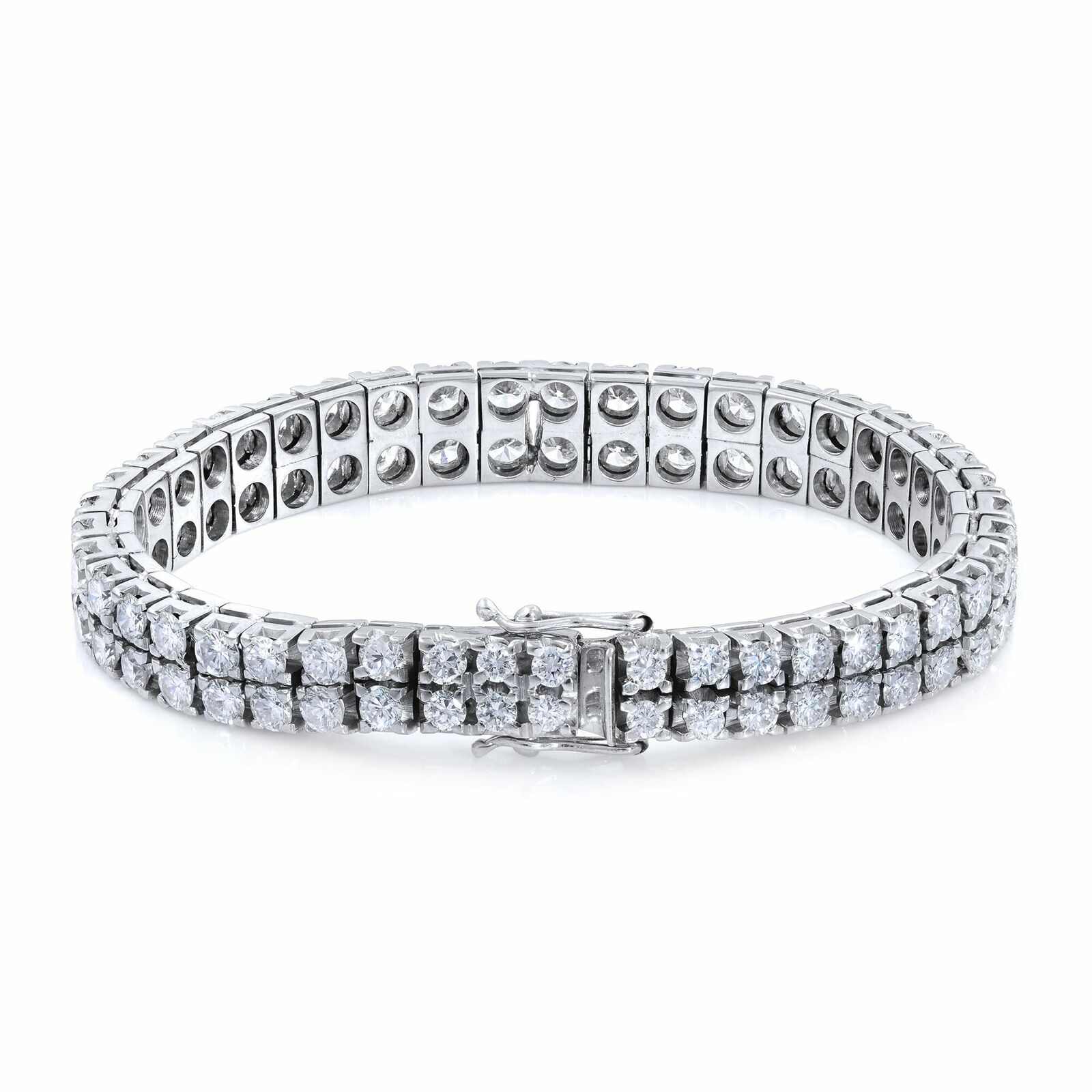 True 14K White Gold Two Row Diamond Tennis Style Bracelet  11cts
