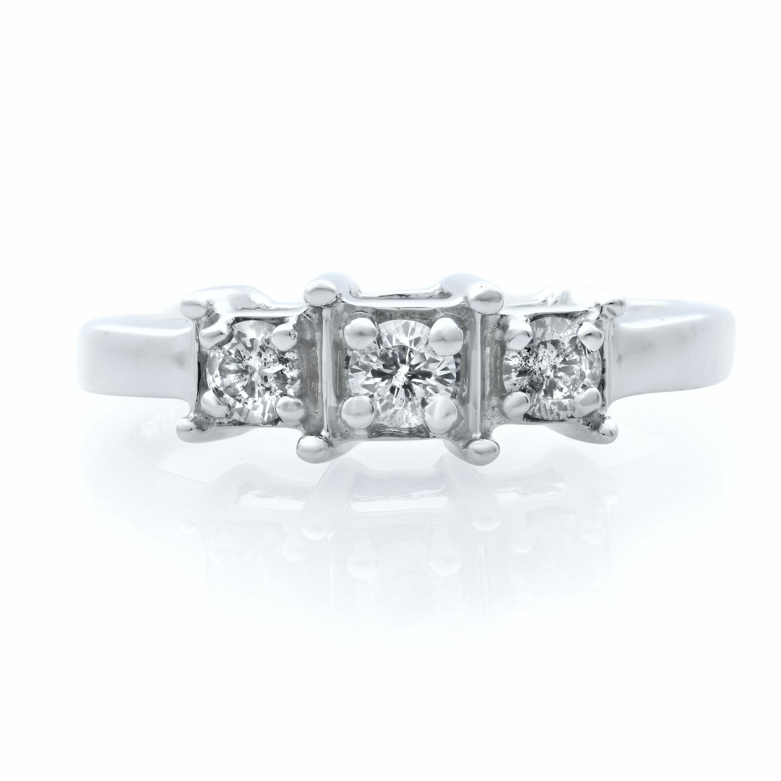 True 14K White Gold Diamond Three Stone Engagement Ring 0.50ct Size 4.5
