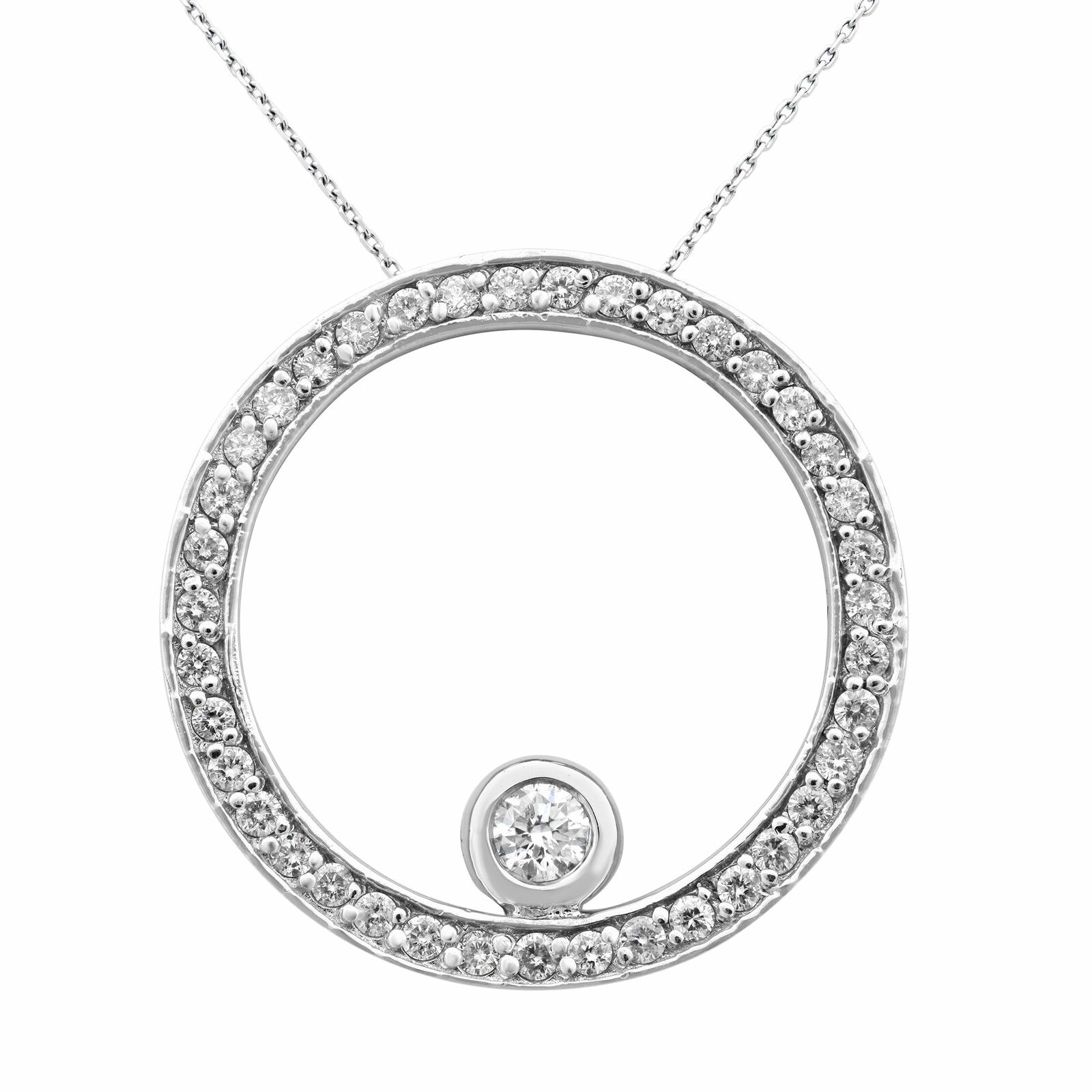 True 18K White Gold Open Circle Diamond Pendant 1.38cts