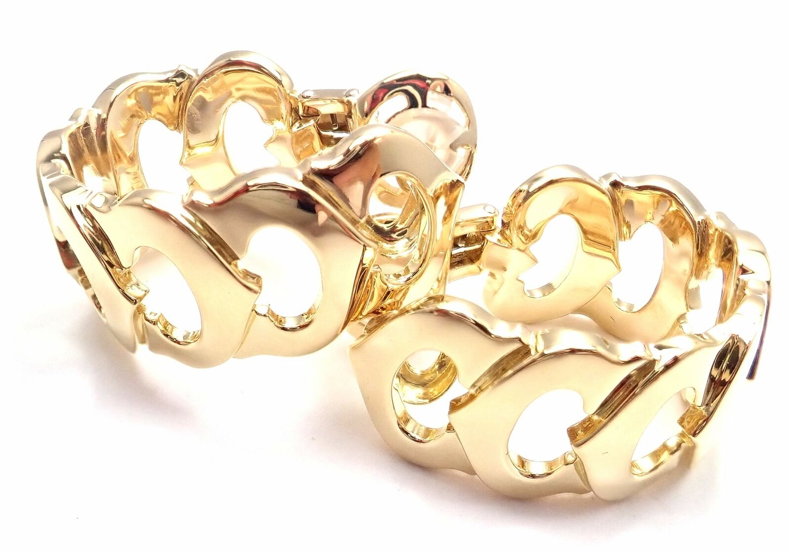 Authentic! Cartier 18k Yellow Gold C De Cartier Large Hoop Earrings