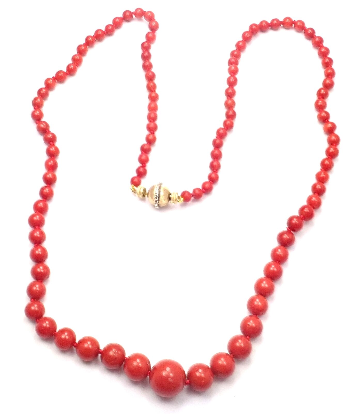 Vintage Buccellati 18k Yellow Gold Graduated Coral Bead Necklace