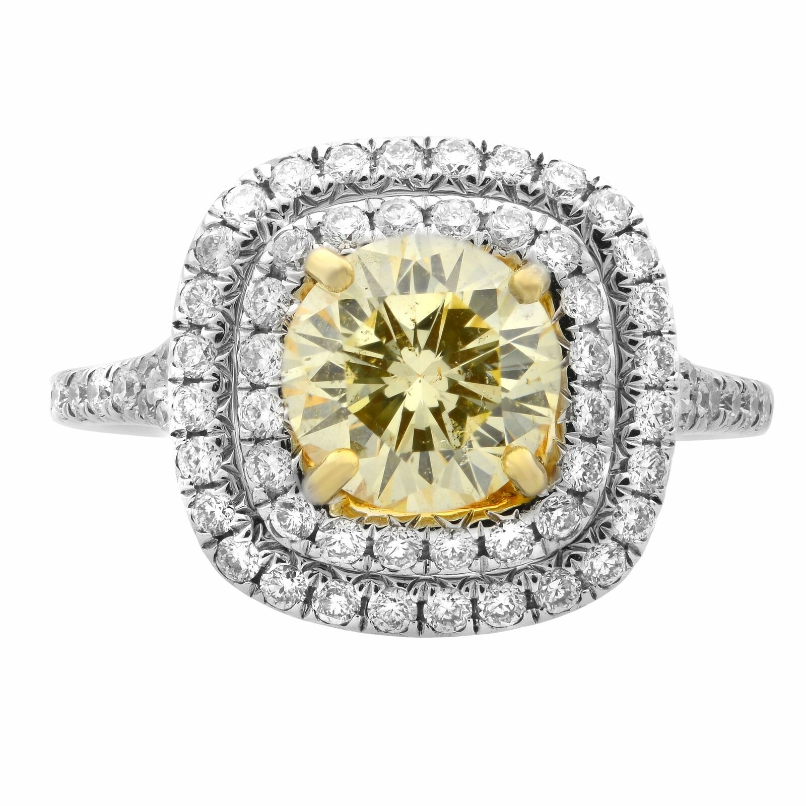 True 18K White Gold Round Cut Fancy Yellow Diamond Engagement Ring 1.13ct