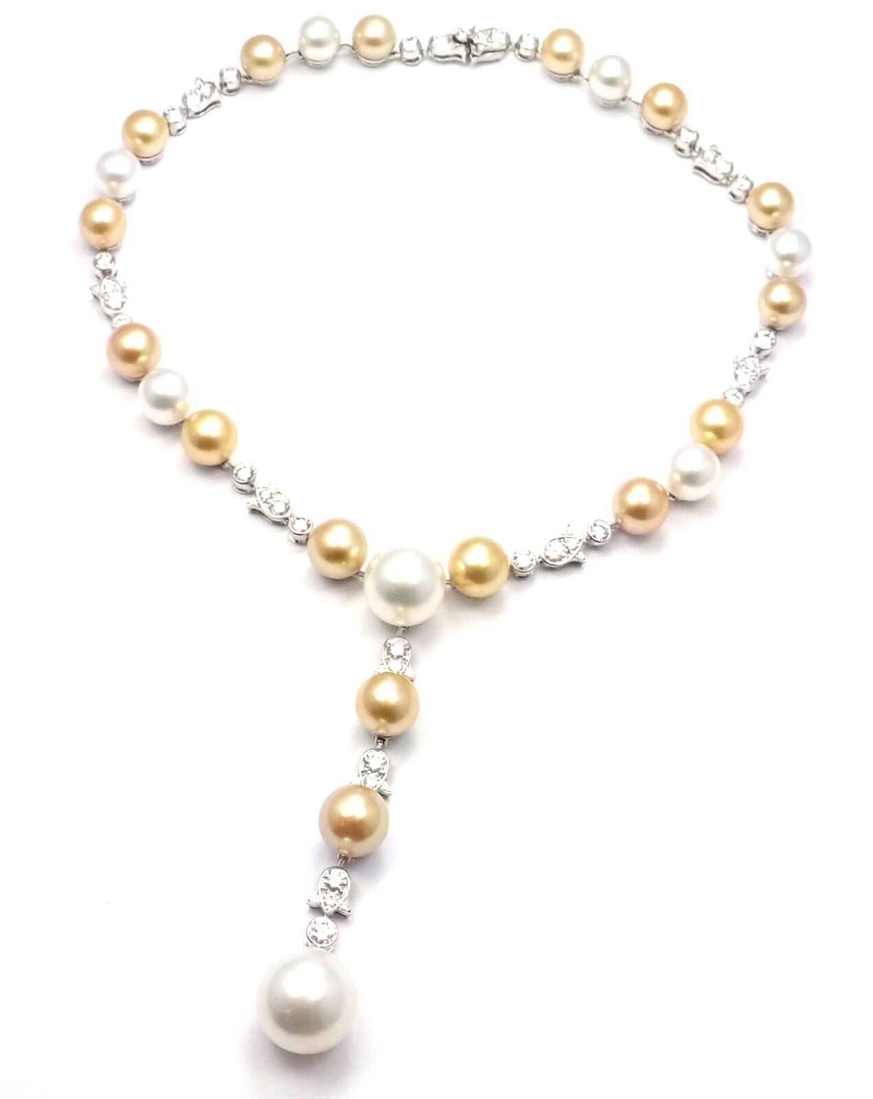 Authentic! Cartier Calin Platinum Diamond Tahitian  South Sea Pearl Necklace