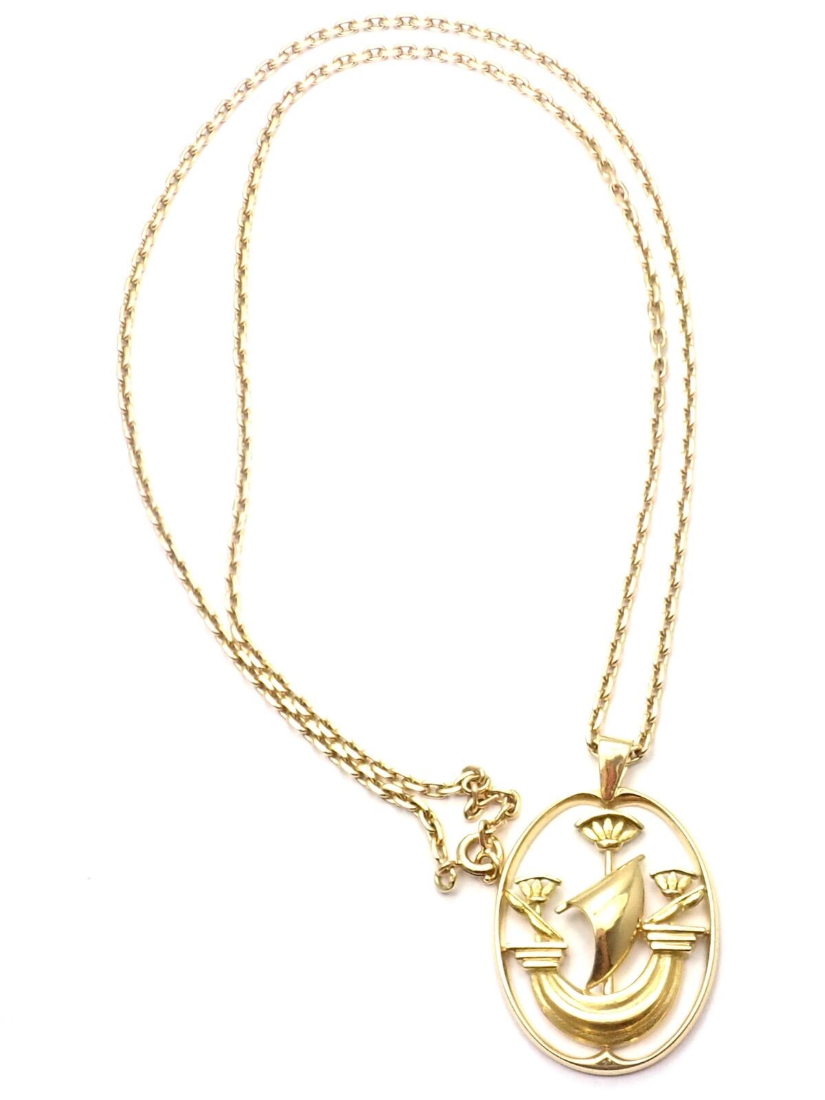 Vintage Authentic Hermes 18k Yellow Gold Ship Pendant Necklace