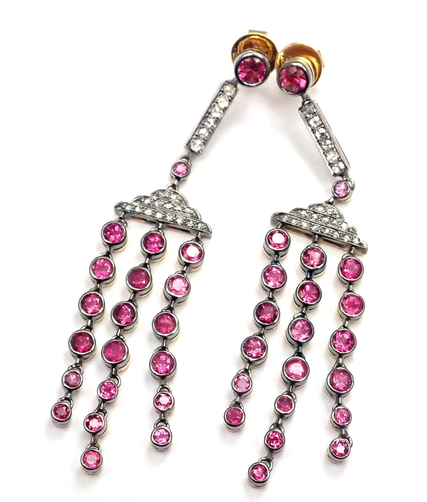 Laura Munder 18k Yellow Gold Diamond Pink Sapphire Earrings