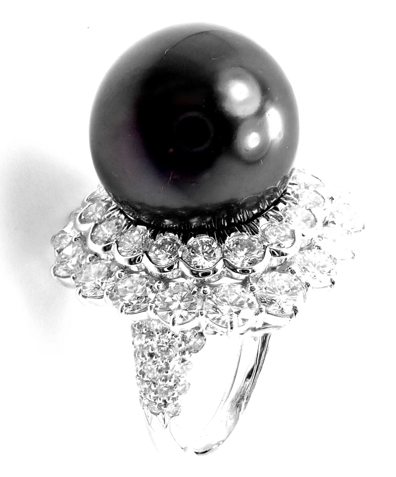David Webb Platinum Diamond Large Tahitian Pearl Ring