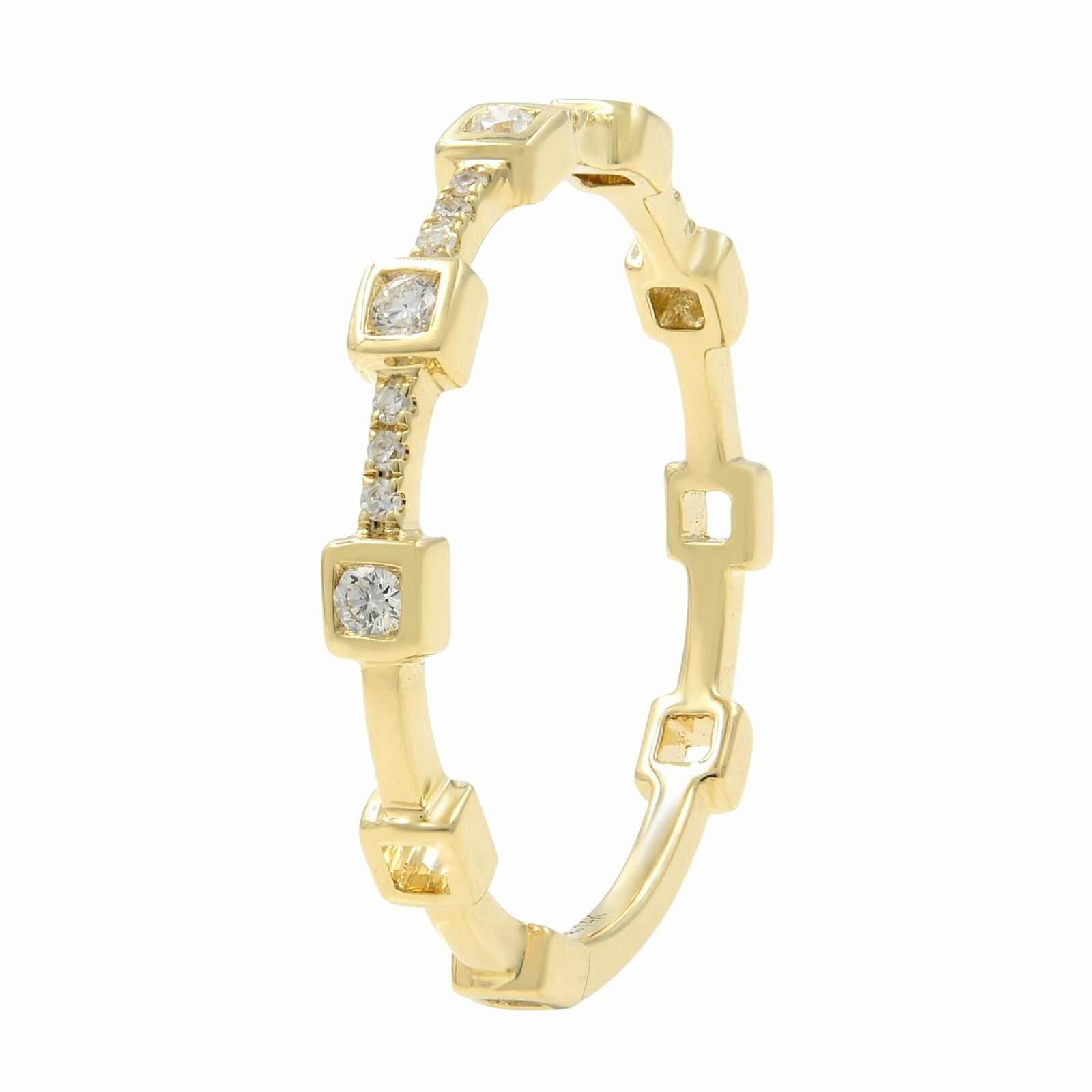 True 14K Yellow Gold Diamond Bezel   Pave Set Band Ring 0.12cttw Size 7