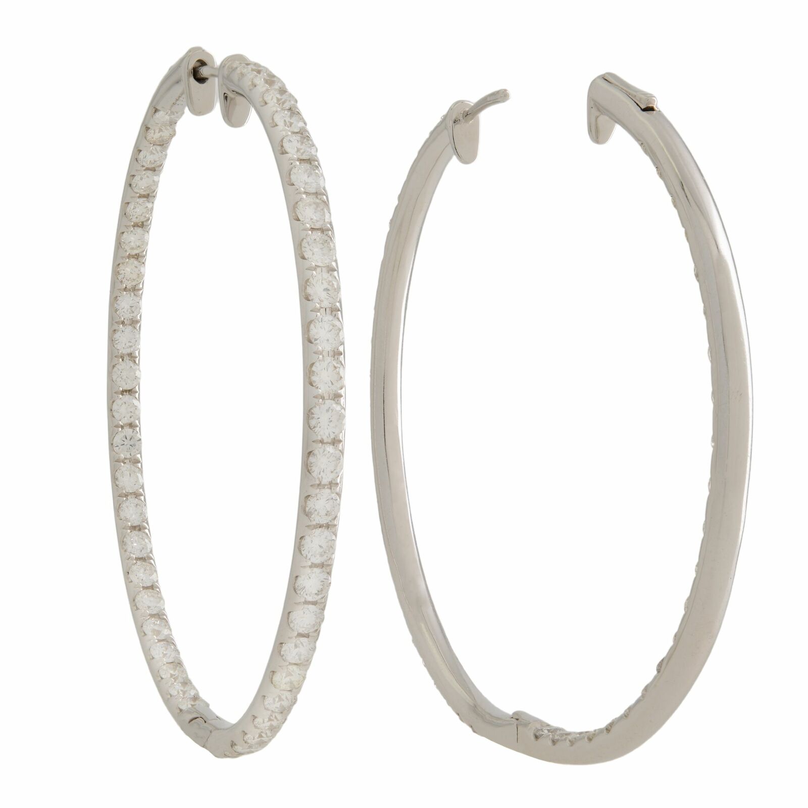 True 18K White Gold Pave Diamond Medium Hoop Earrings 4.60cttw