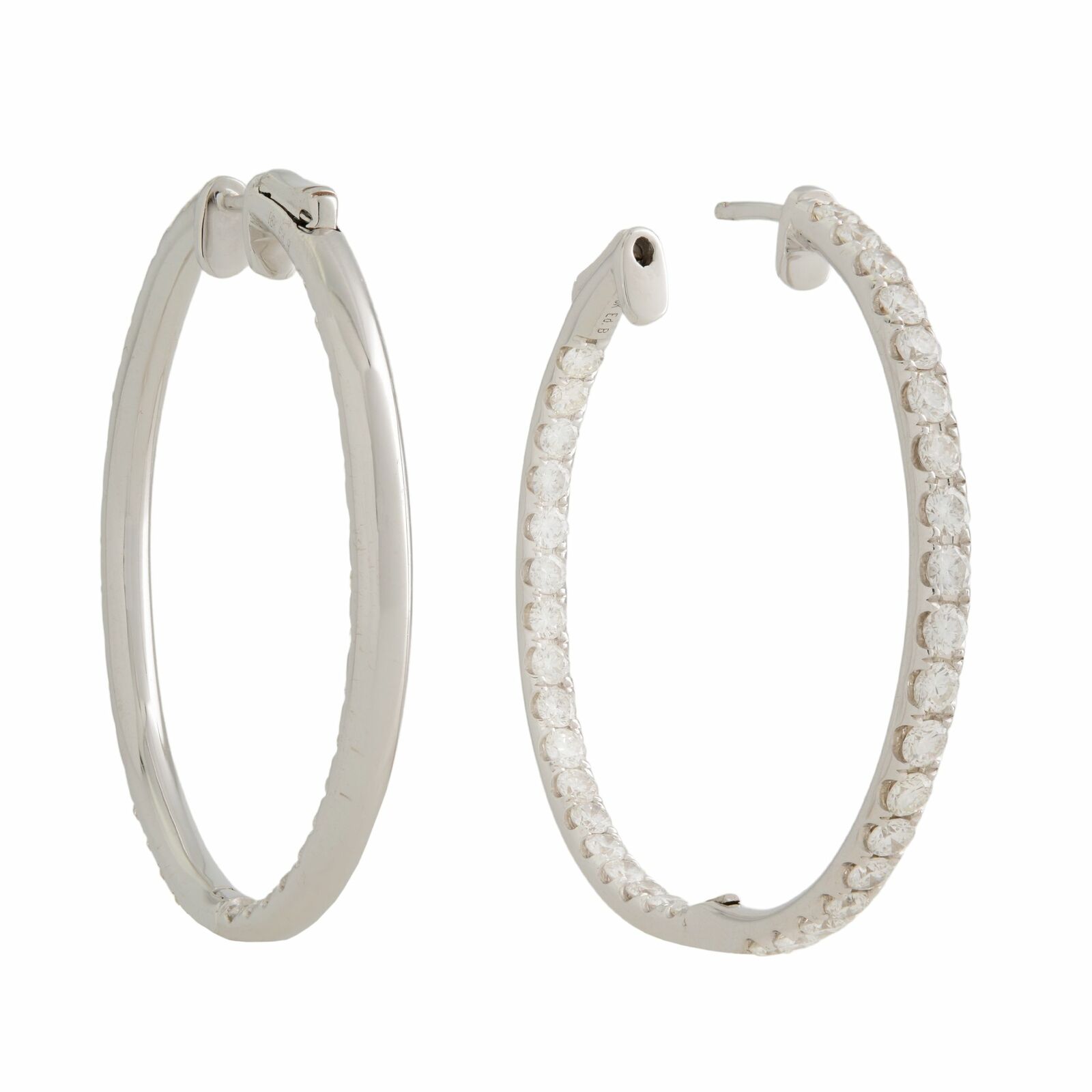 True 18K White Gold Pave Diamond Small Hoop Earrings 3.50cttw