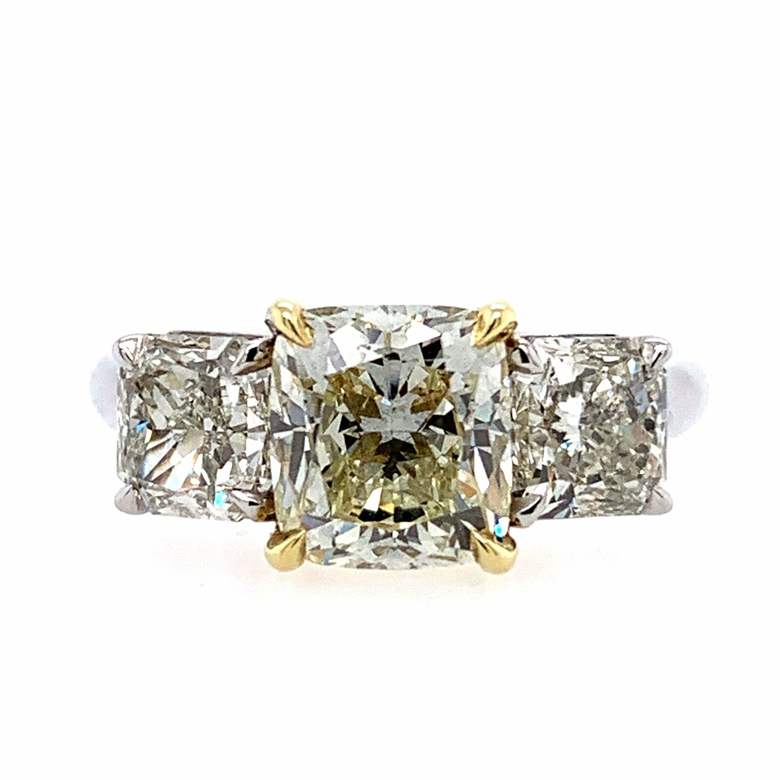 True 18K White and Yellow Gold Yellow Diamond Three-Stone Ring 4.20cttw Size 7