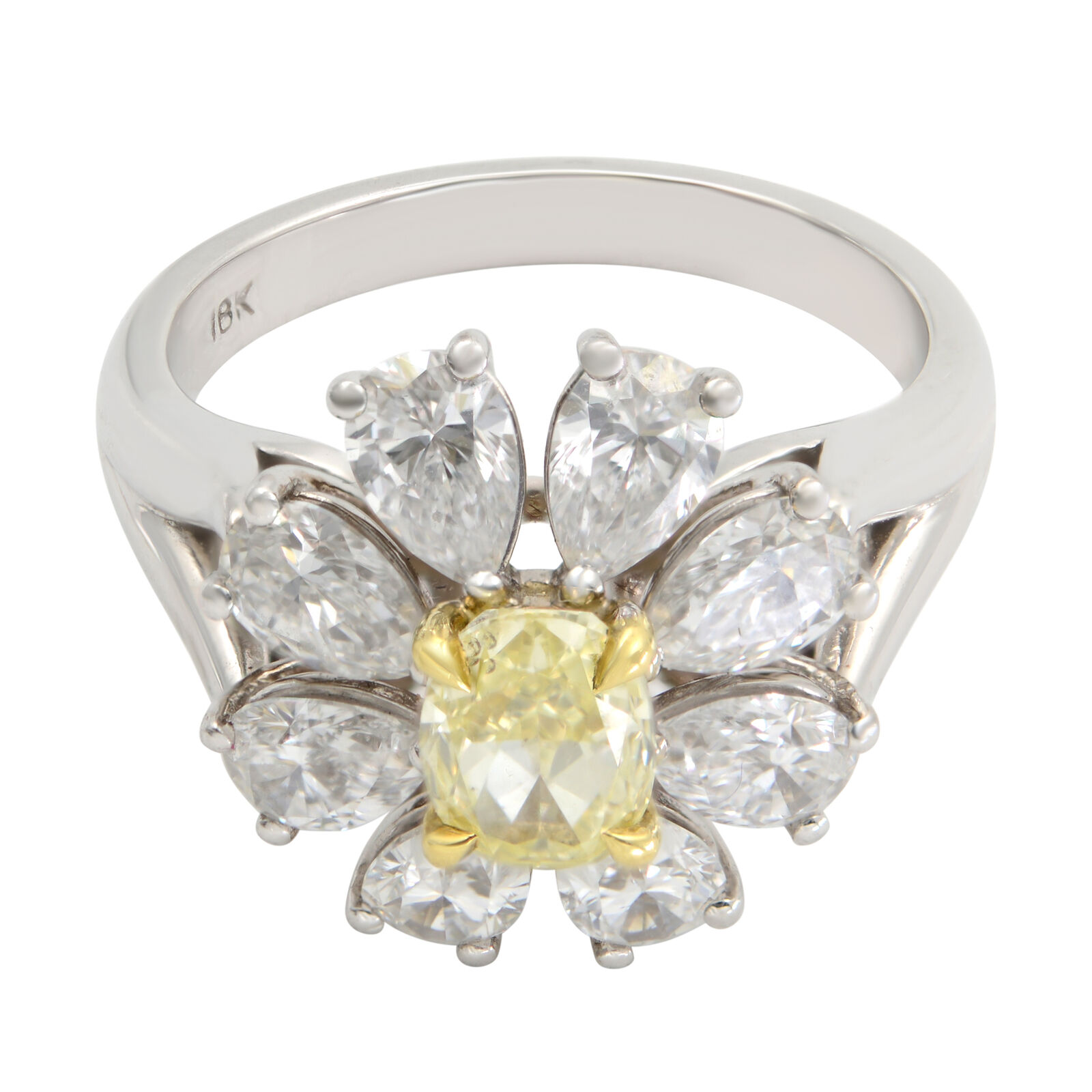 True 18K White Gold Oval Fancy Yellow and Pear Shape Diamond Ring 0.80cttw 