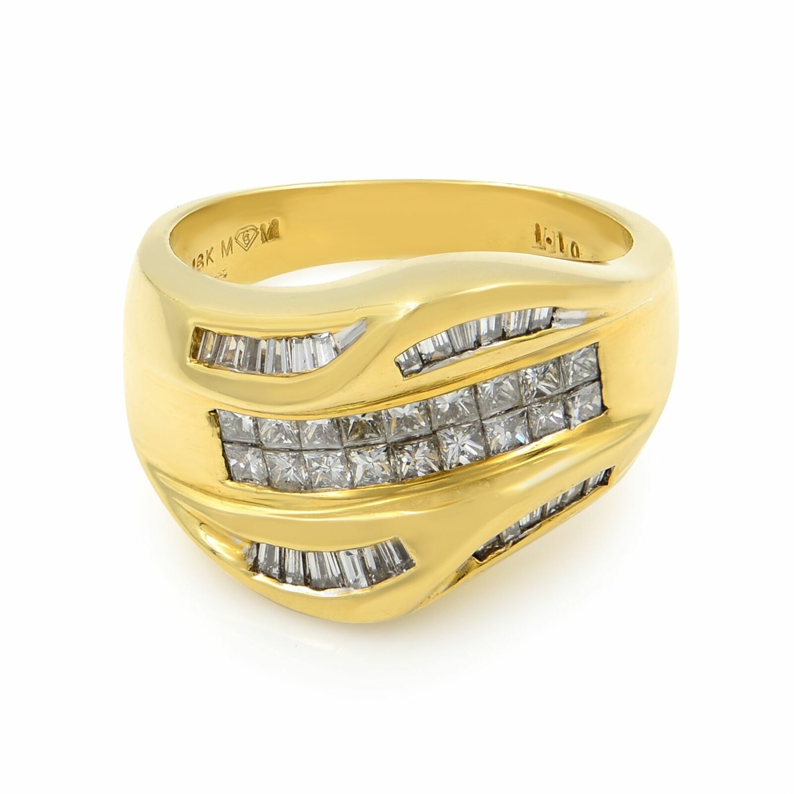 True 18K Yellow Gold Diamond Wave Ladies Cocktail Ring 1.10Cttw