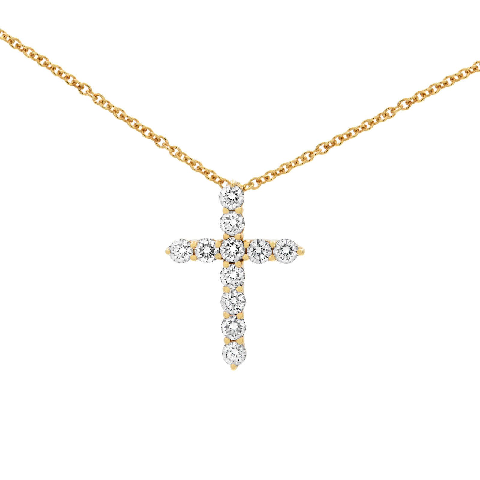 True 18k Yellow Gold Diamond Cross Necklace 0.42cttw