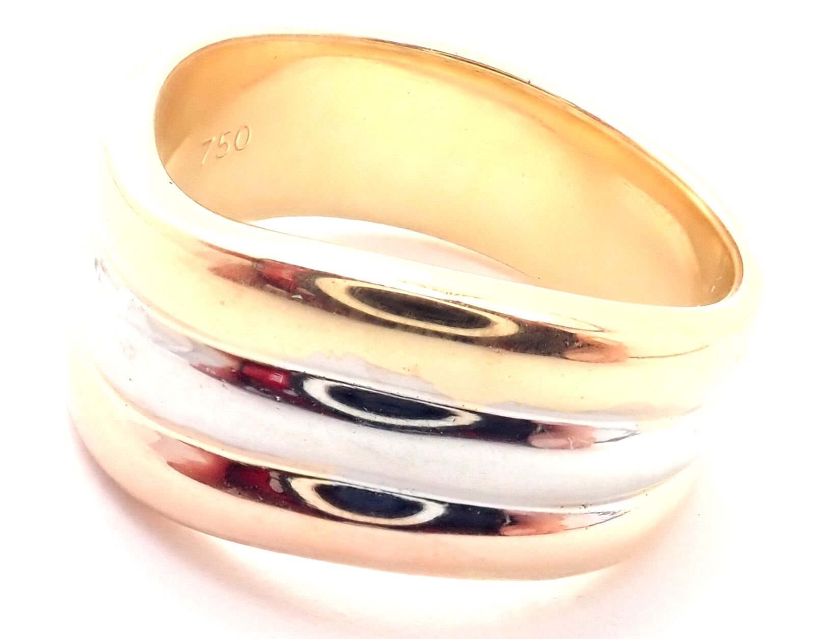 Authentic! Cartier Trinity 18k Tri-Color Gold Band Ring