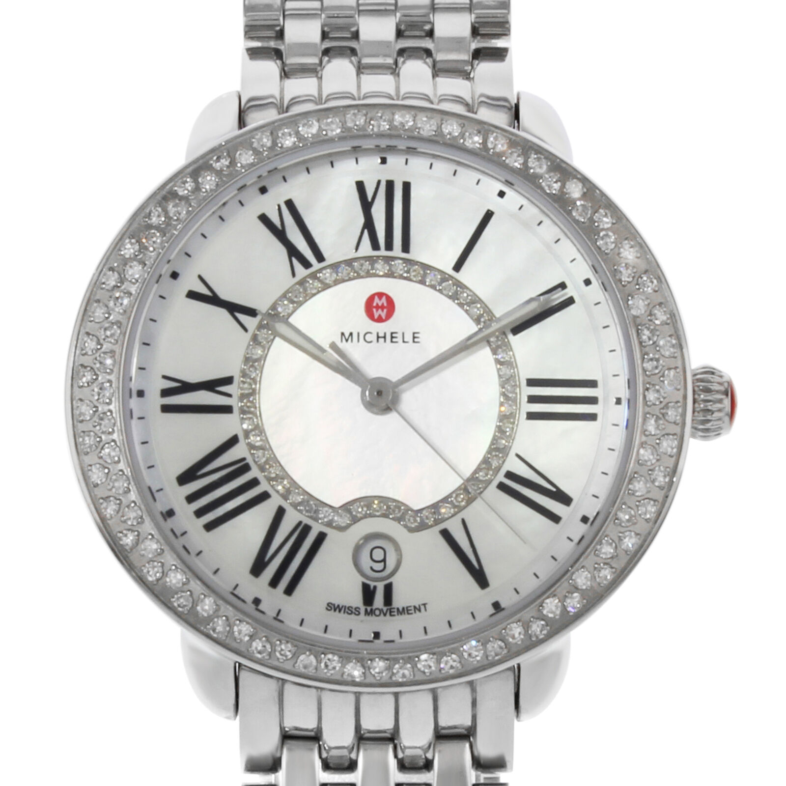 Michele Serein Steel Diamonds MOP Roman Dial Quartz Ladies Watch MWW21B000030