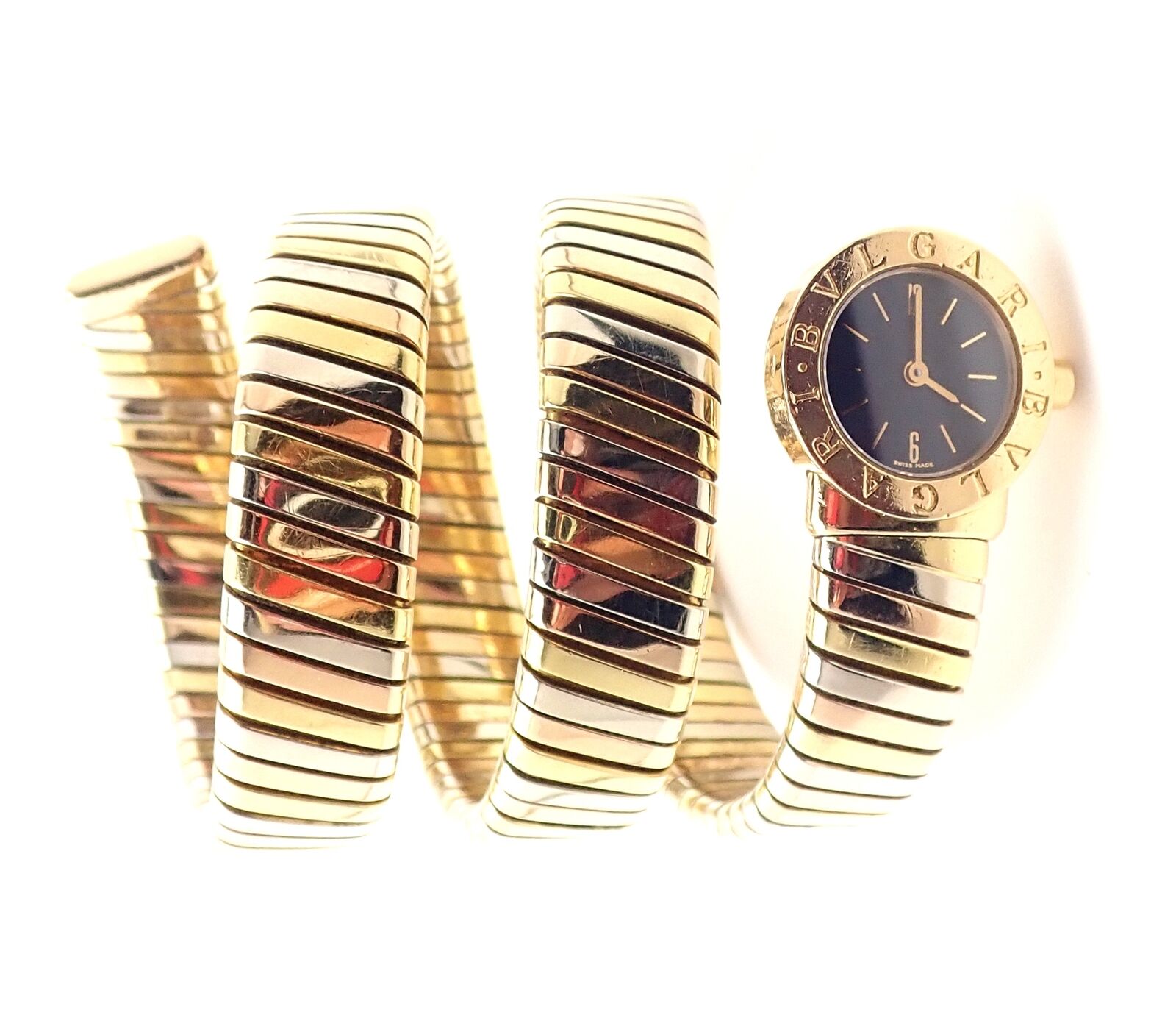 Bulgari 18k Tri-Color Gold Tubogas Serpent Snake Bracelet Watch