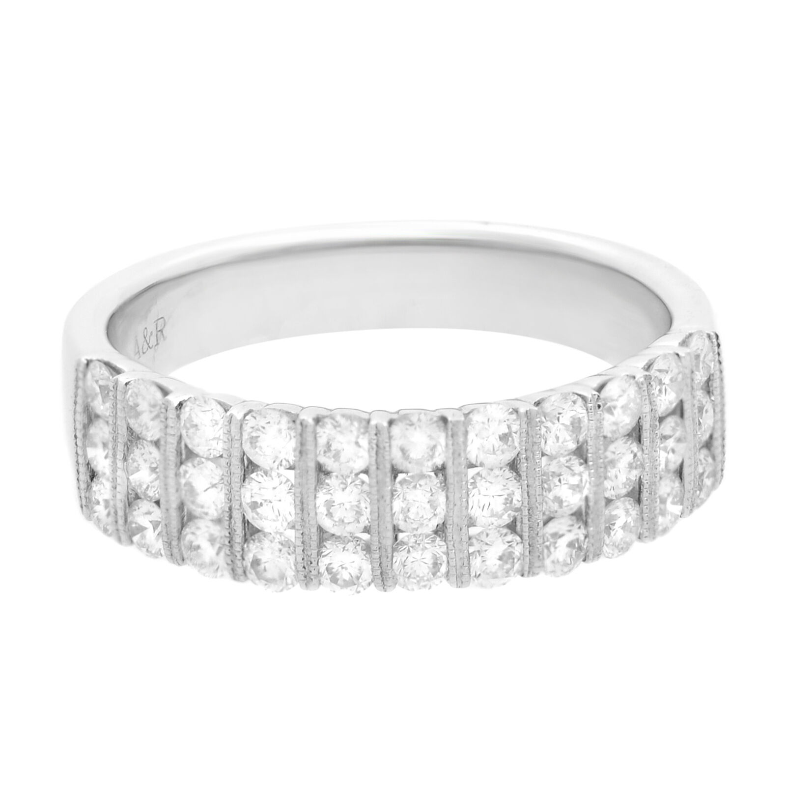 True 18K White Gold Diamond Channel Set Milgrain Wedding Band Ring 1.05cttw Size 7 