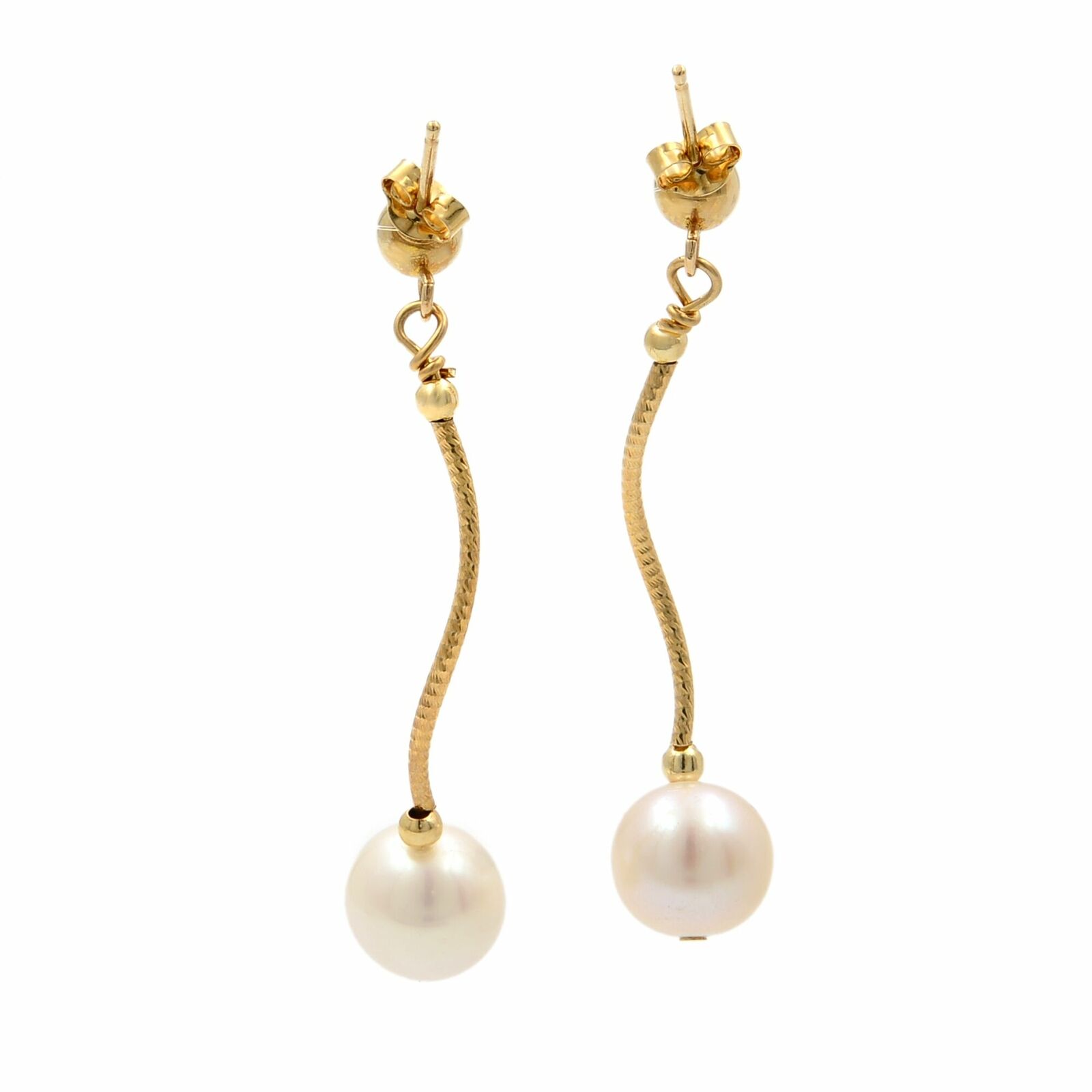 True 14K Yellow Gold Natural White Pearl Drop Earrings 37mm