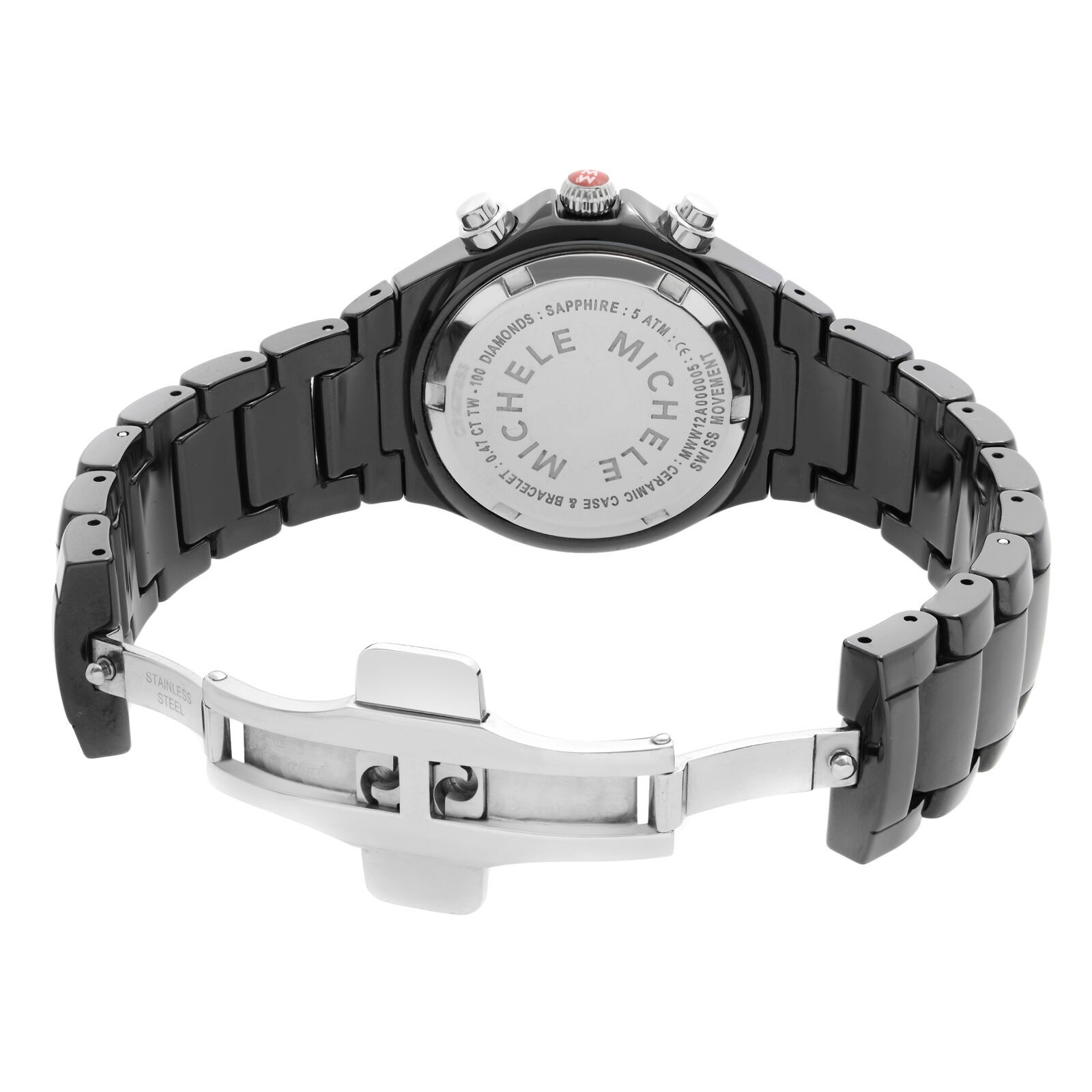 Michele Tahitian Ceramic Diamond Bezel Black Dial Ladies 