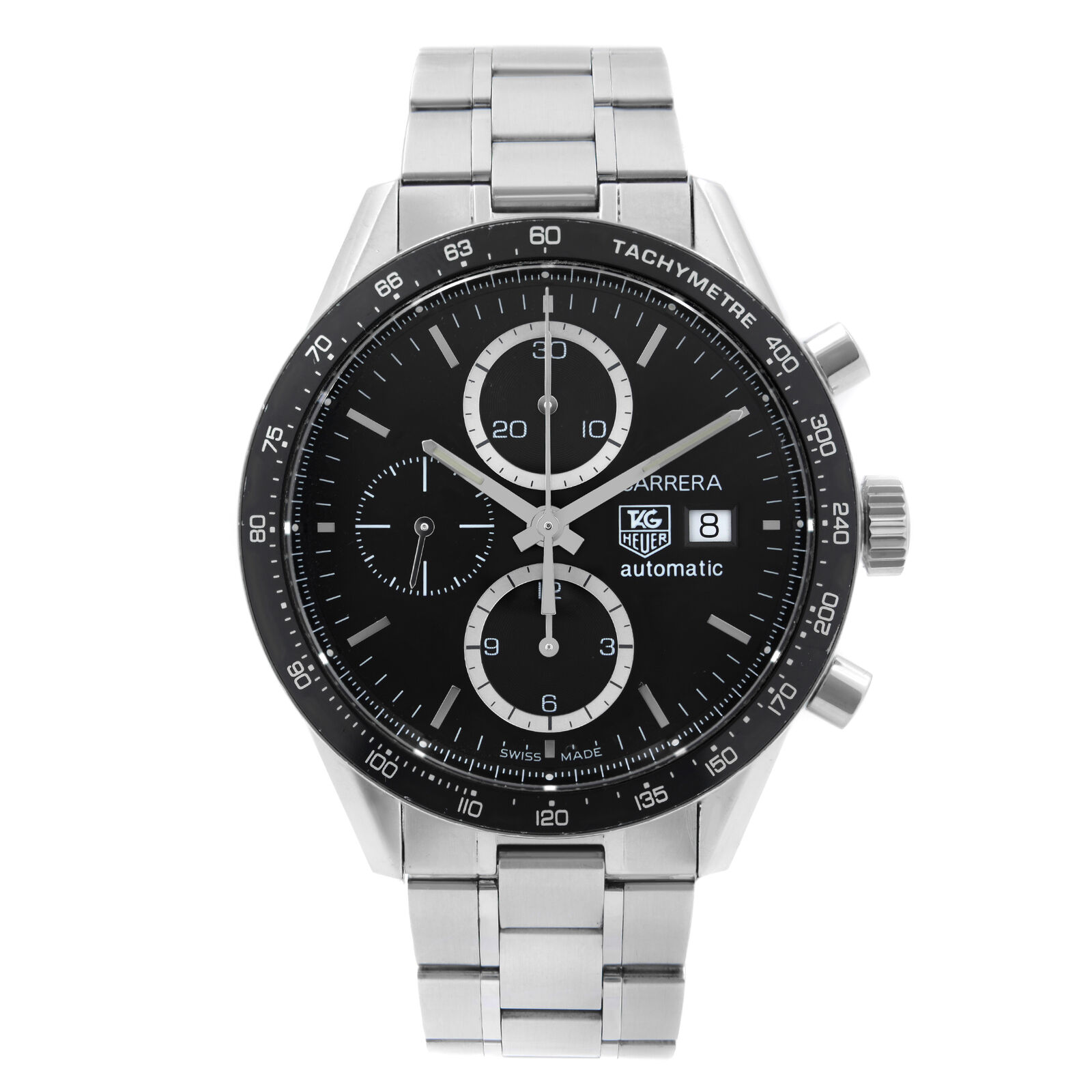 Tag Heuer Carrera Steel Chronograph Black Dial Automatic Men Watch CV2010.BA0786