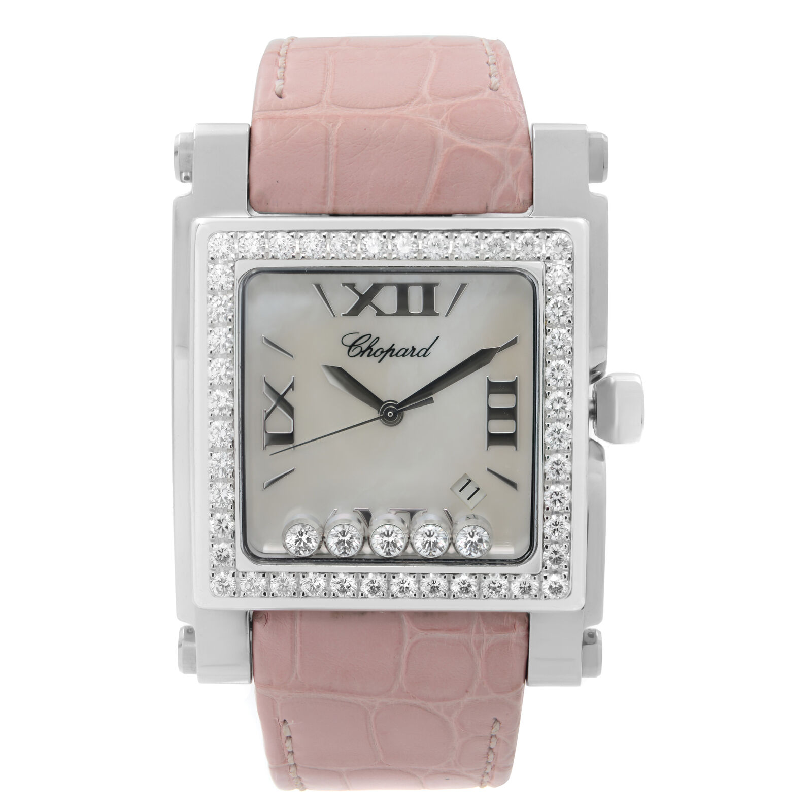 Chopard Happy Sport Steel MOP Dial Leather Strap Ladies Quartz Watch 288448-2001