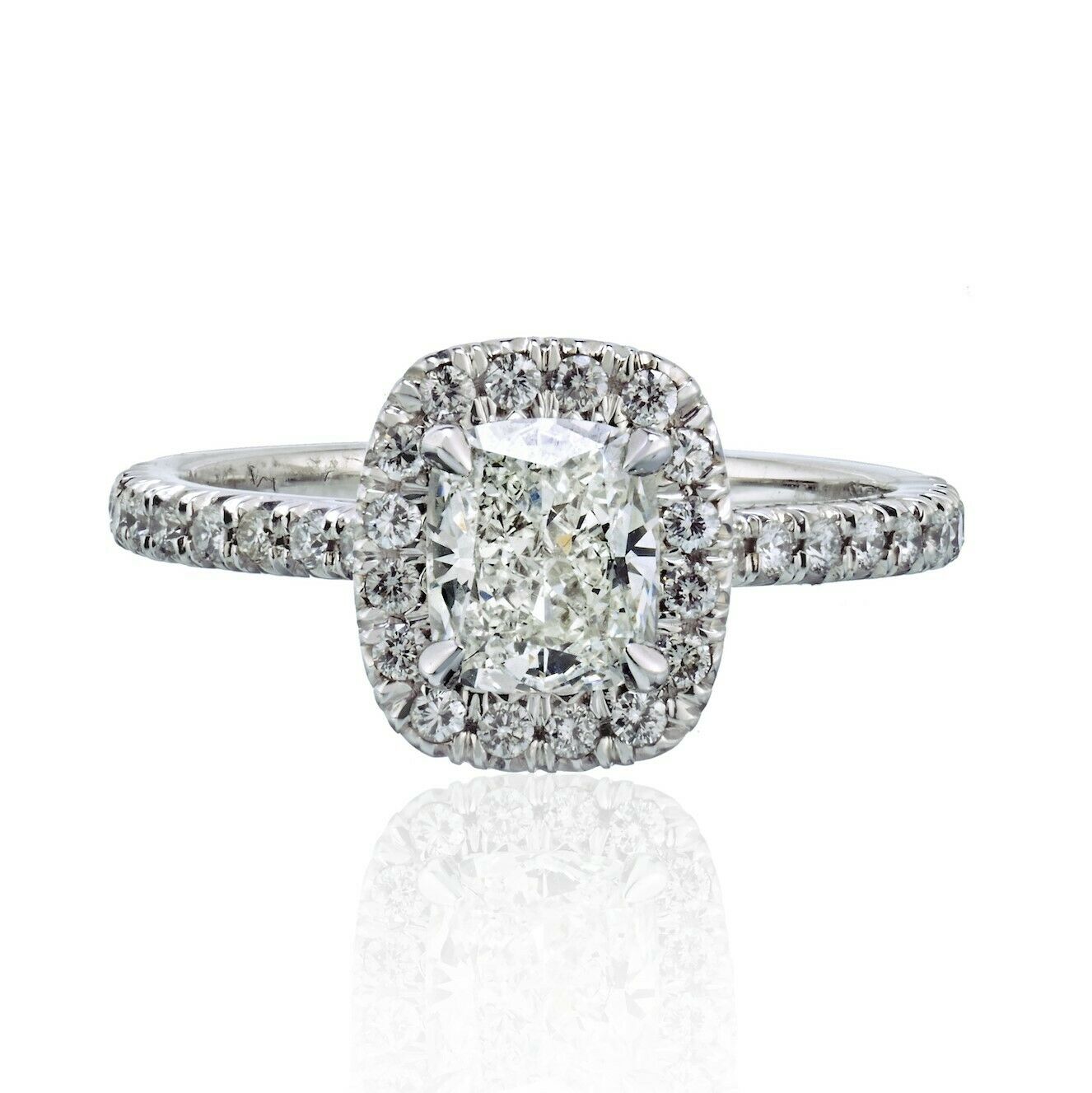 True 18K White Gold Cushion Cut Diamond Halo Engagement Ring 1.06Cts Size 6.5