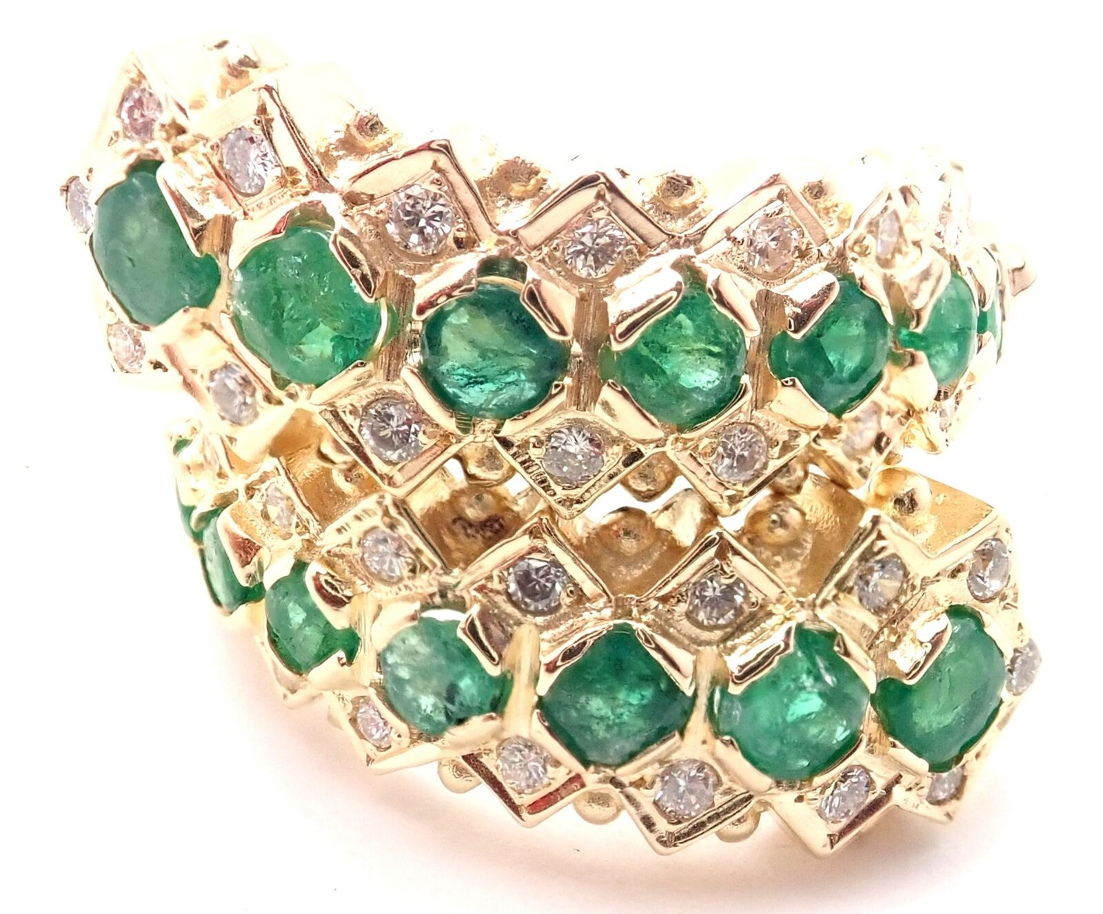 Ilias Lalaounis 18k Yellow Gold Diamond Emerald Band Ring