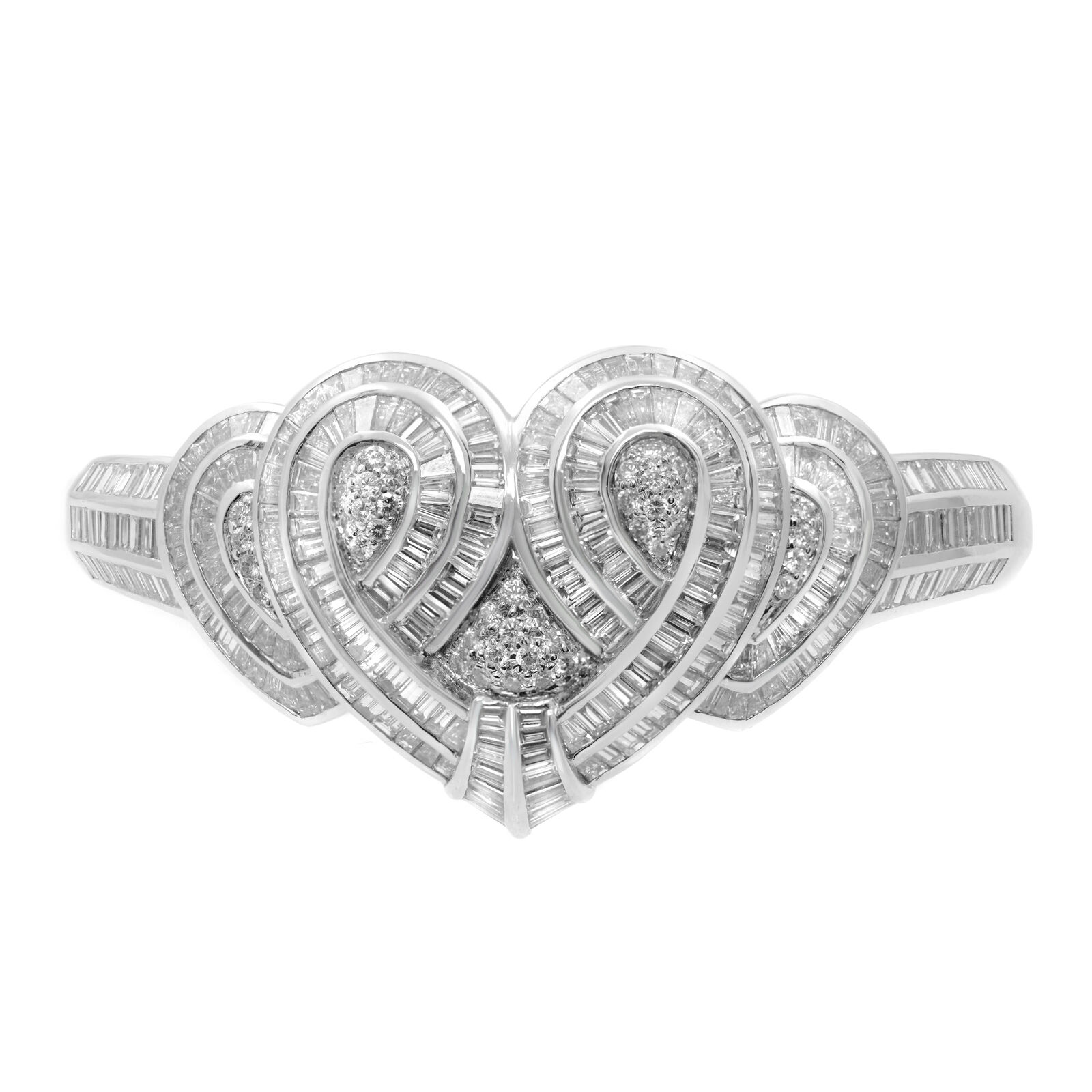 True Vintage 18K White Gold Baguette  Round Diamond Heart Ladies Bracelet 5.00cttw