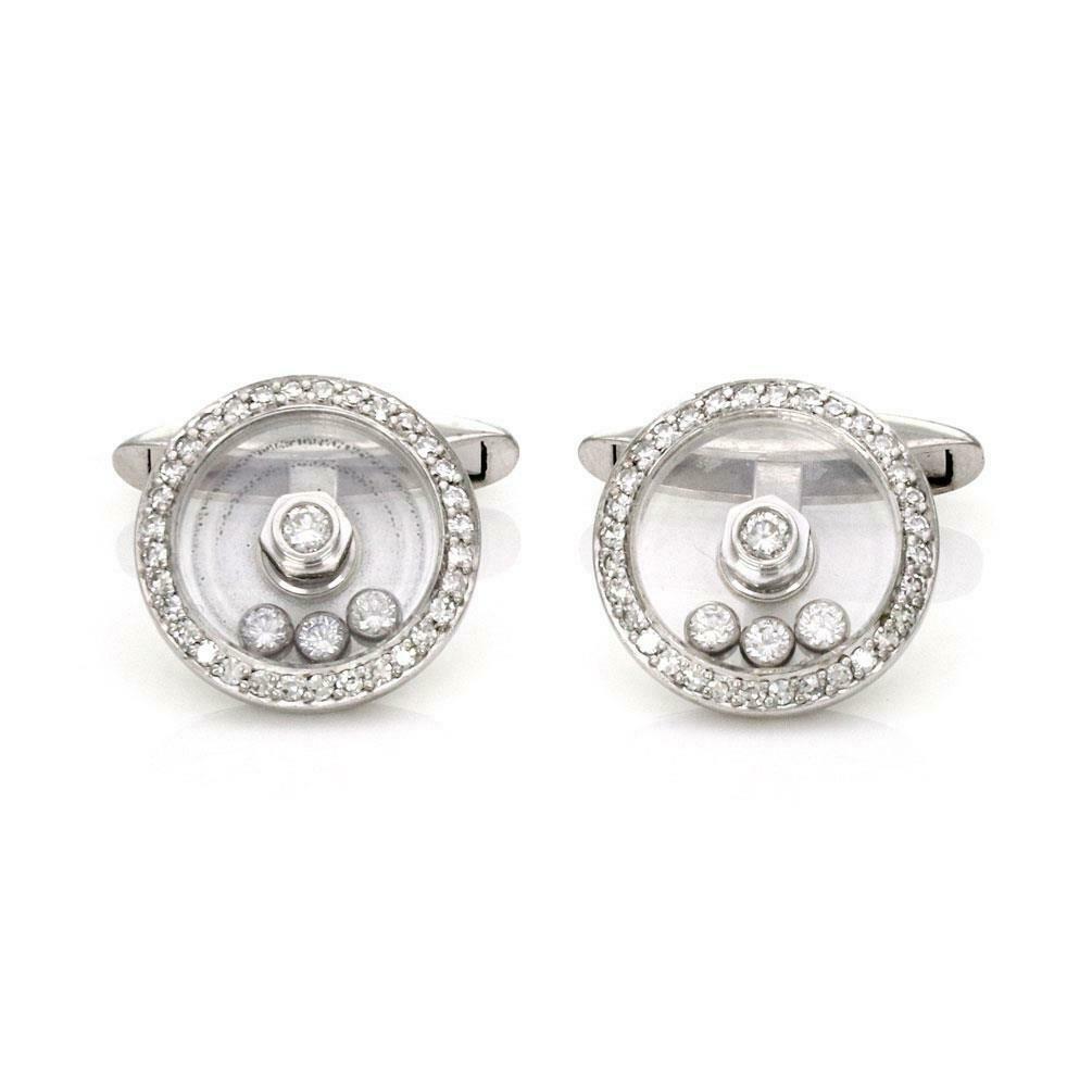 Chopard Happy Diamond 18k White Gold Round Bezel Diamond Stud Cufflinks