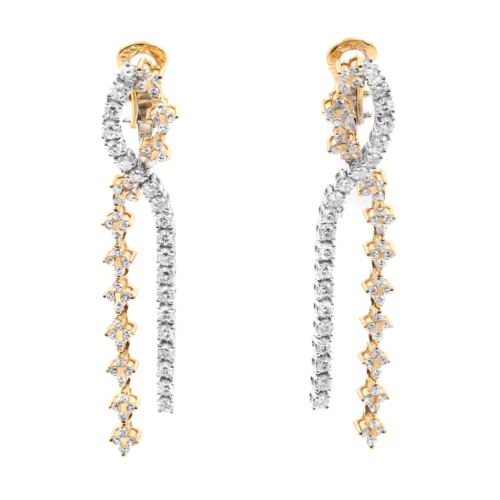 True Natural Diamond Drop Earrings Two Tone 18K Gold  2.26cttw