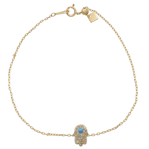 True Diamond Hamsa Bracelet 14k Yellow Gold 0.15cttw