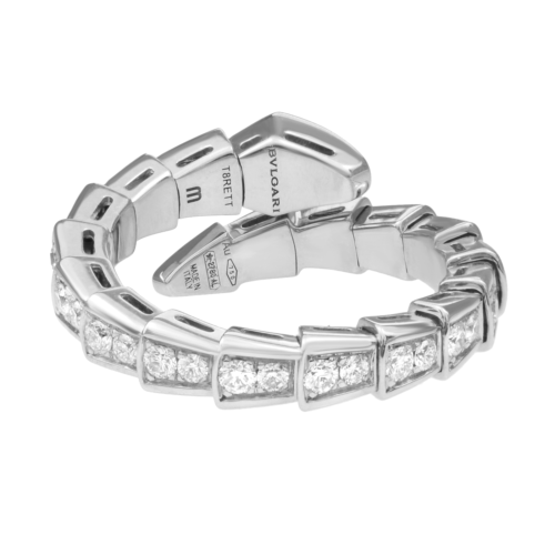 True Serpenti Viper Diamond Ring 18K White Gold 0.59Cttw Size M