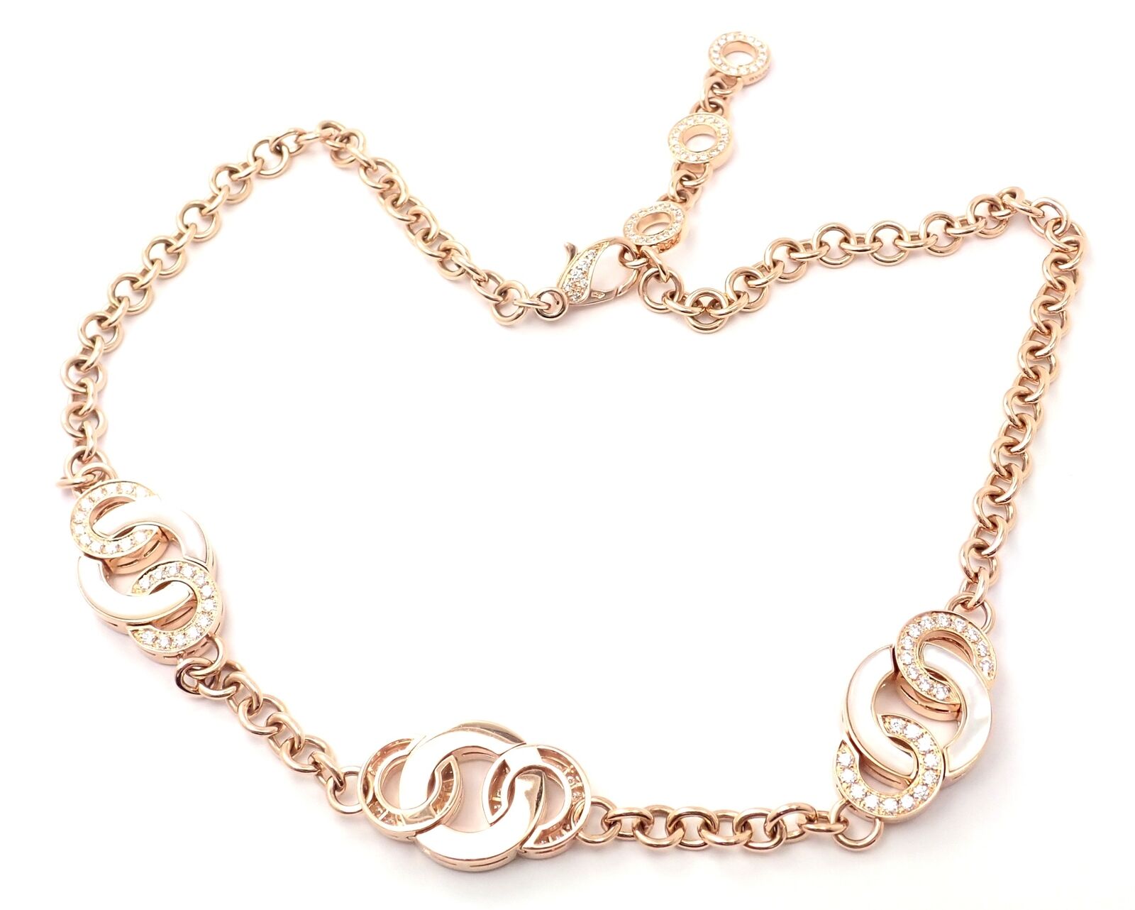 Authentic! Bvlgari Bulgari 18k Rose Gold Diamond Mother Of Pearl Link Necklace