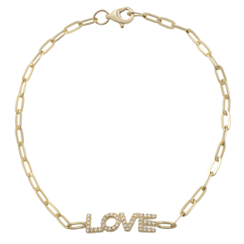 True Diamond Love Paper Clip Link Bracelet