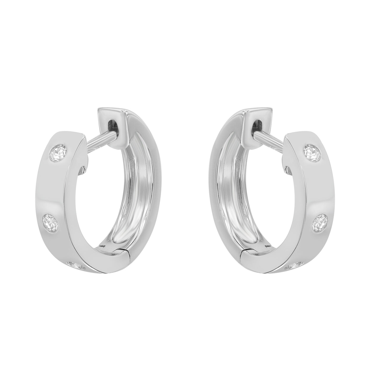 True Bezel Set Round Cut Diamond Huggie Earrings 14K White Gold 0.11Cttw
