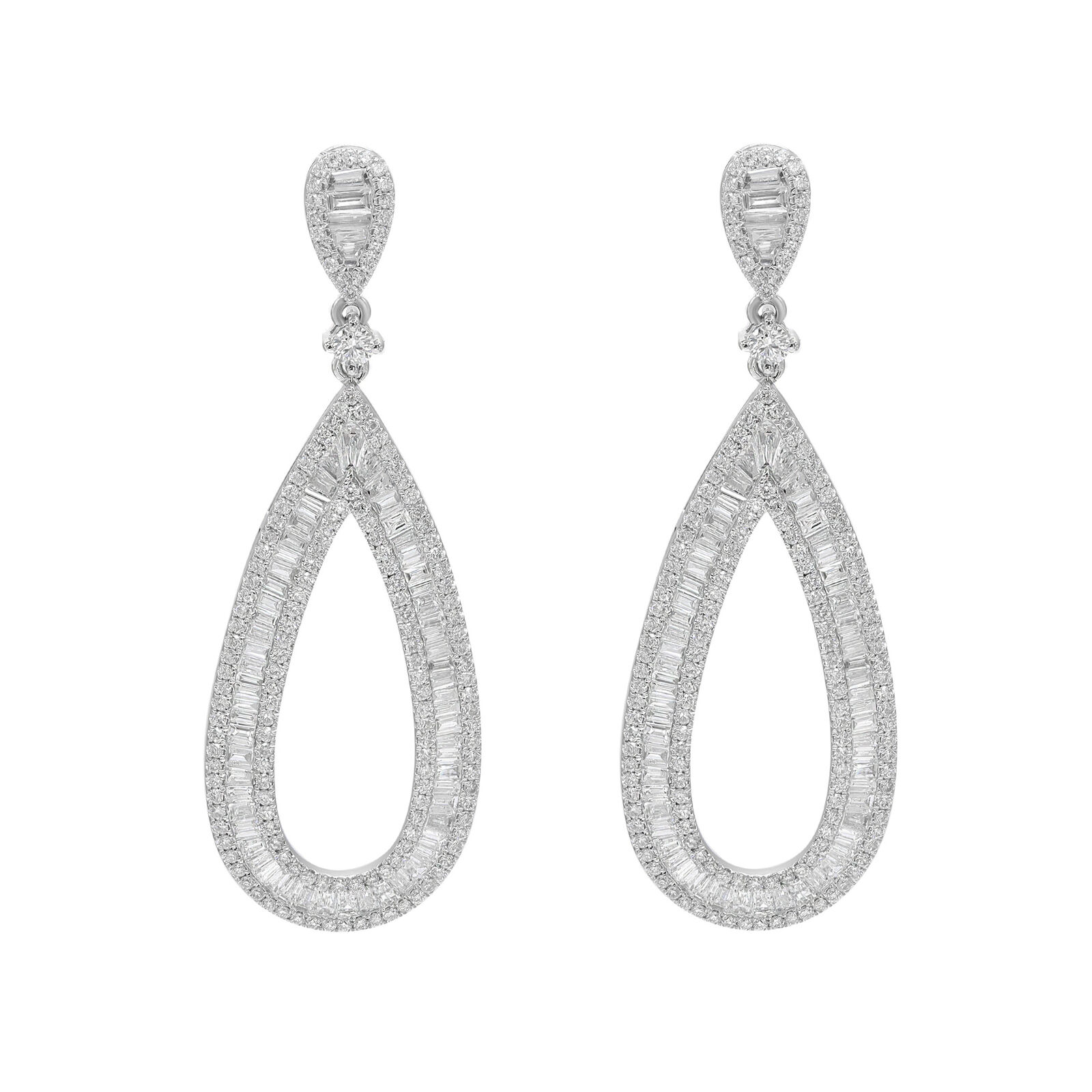 True Bagutte  Round Cut Diamond Drop Statement Earrings