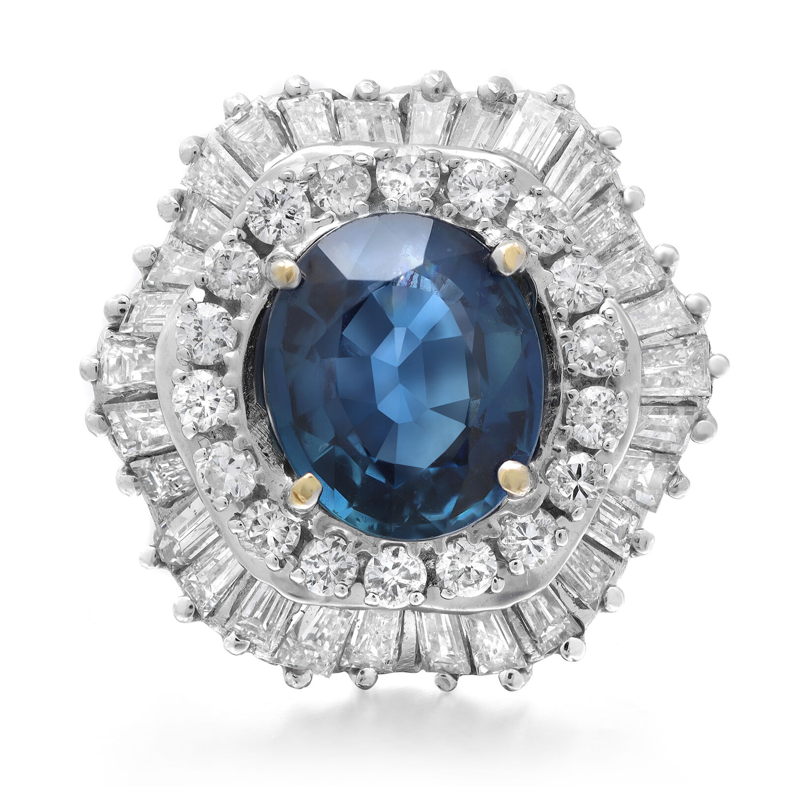 True 3.49Cttw Blue Sapphire  2.35Cttw Diamond Cocktail Ring