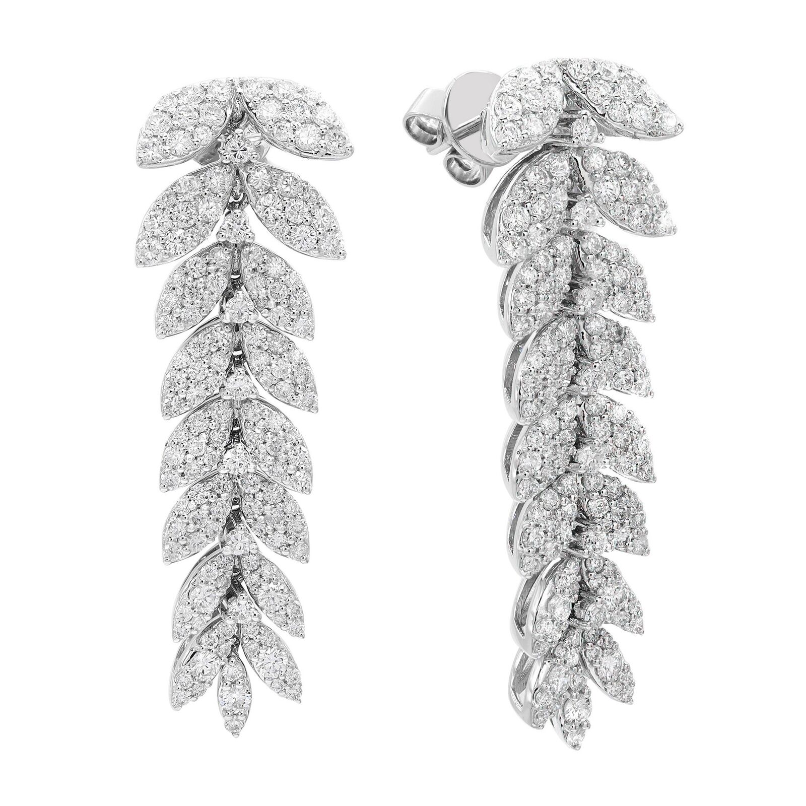 True 1.78Cttw Pave Set Round Cut Diamond Leaf Statement Drop Earrings