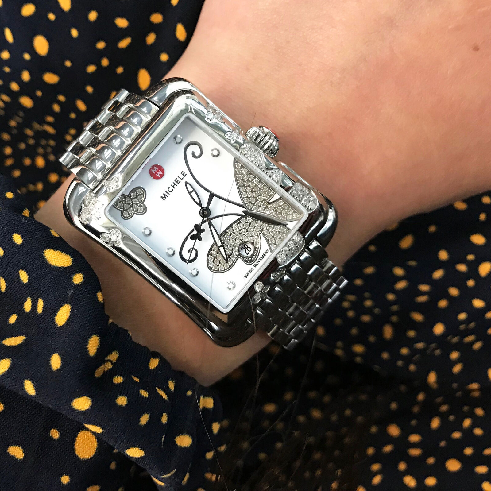 Michele Extreme Butterfly Diamonds Steel White Dial Quartz 