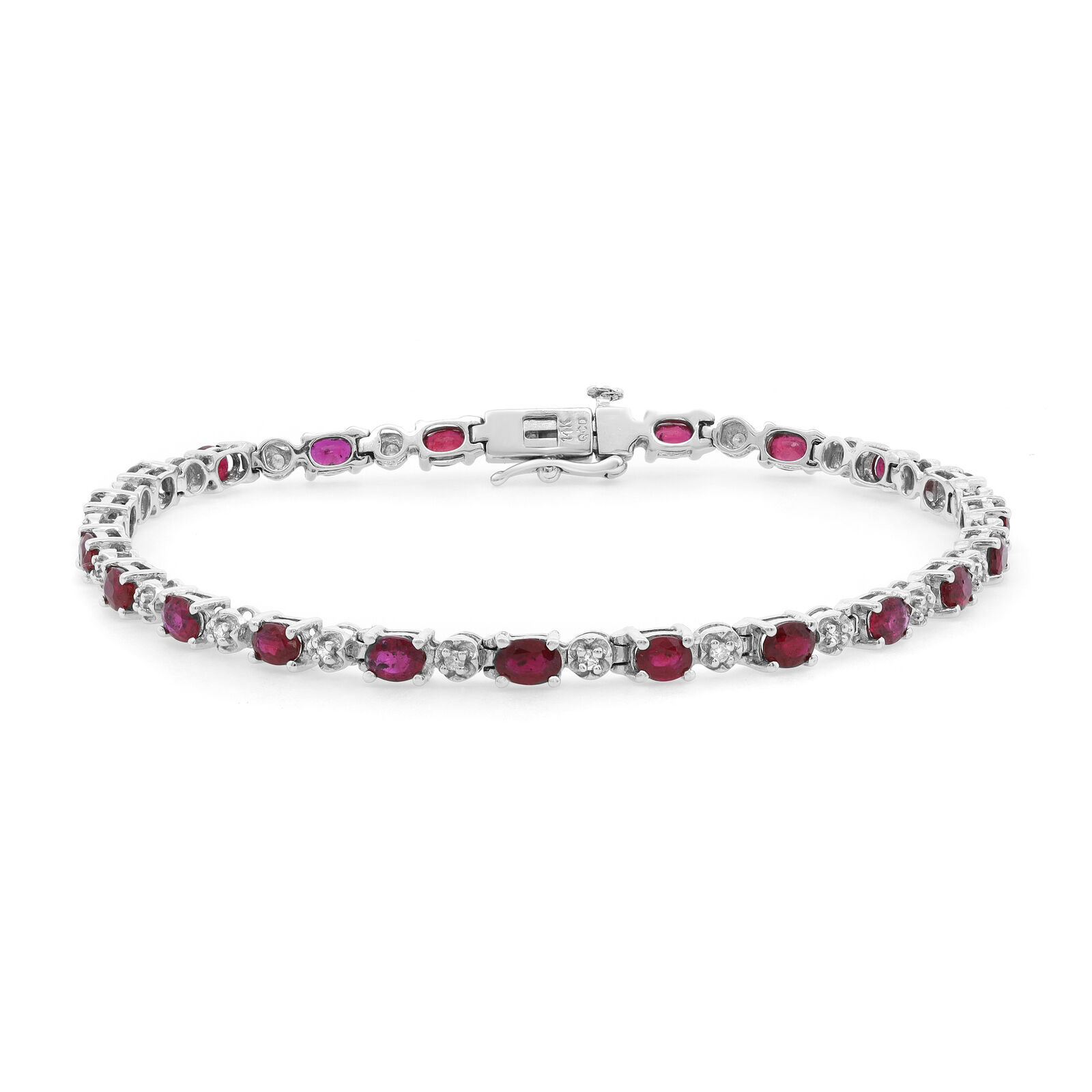 True 0.22cttw Diamond  6.00cttw Ruby Tennis Bracelet 14K White Gold