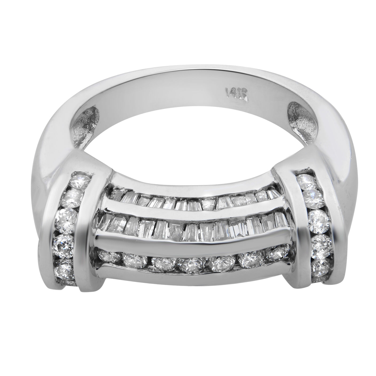 True 1.00Cttw Baguette  Round Cut Diamond Ring 14K White Gold Size 6.5