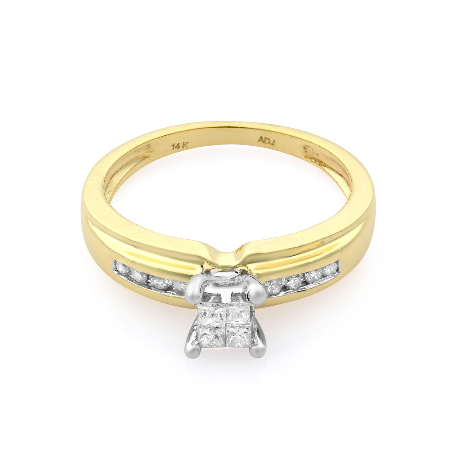 True 0.12Cttw Princess  Round Cut Diamond Engagement Ring 14K Yellow Gold Size 6.75