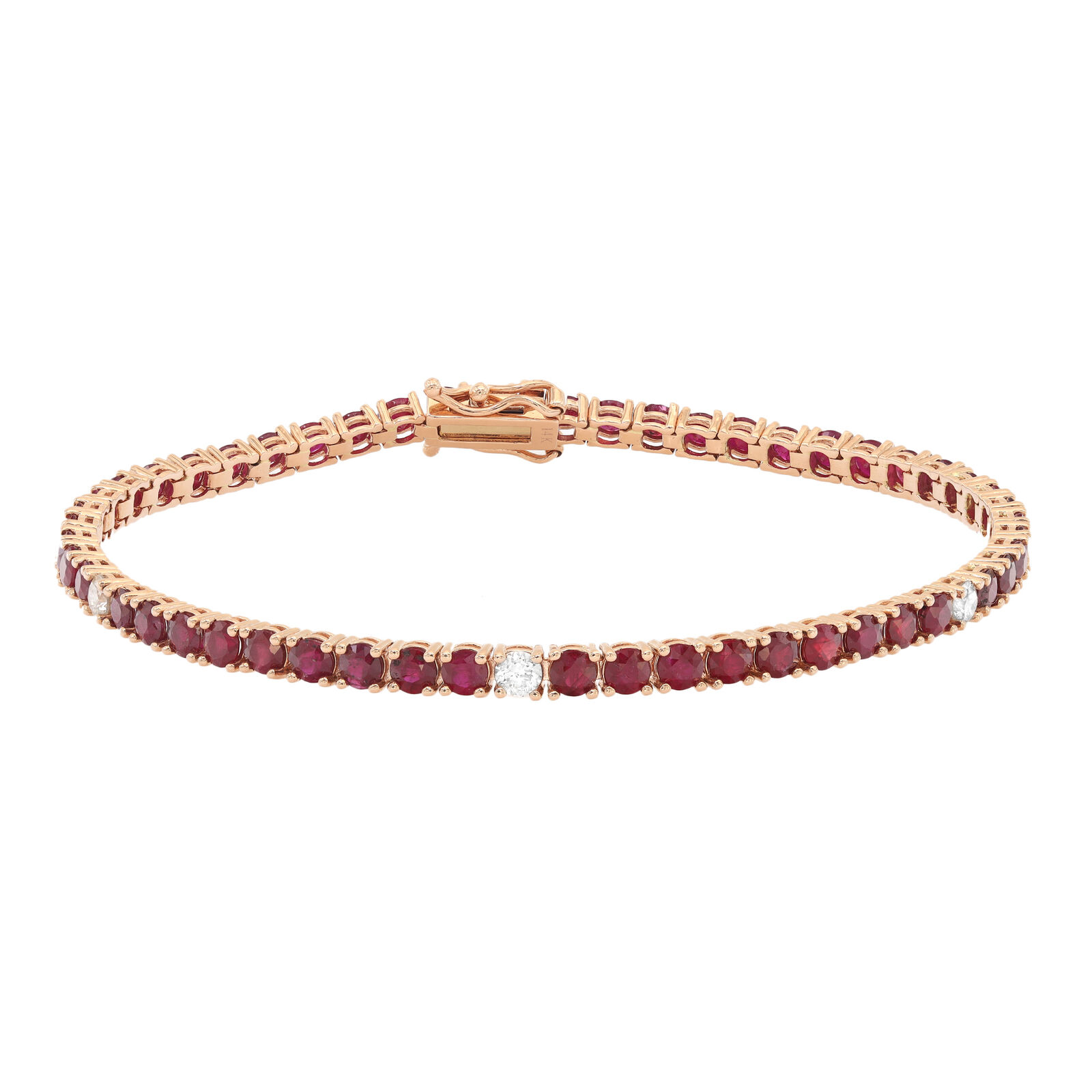True Red Ruby  Diamond Tennis Bracelet 14K Yellow Gold