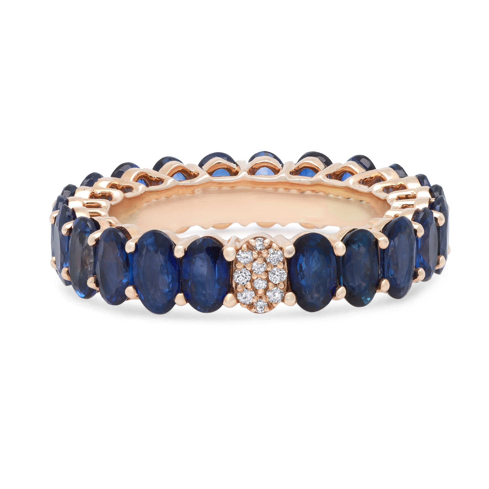 True Blue Oval Cut Sapphire  Diamonds Eternity Band Ring 14K Yellow Gold Size