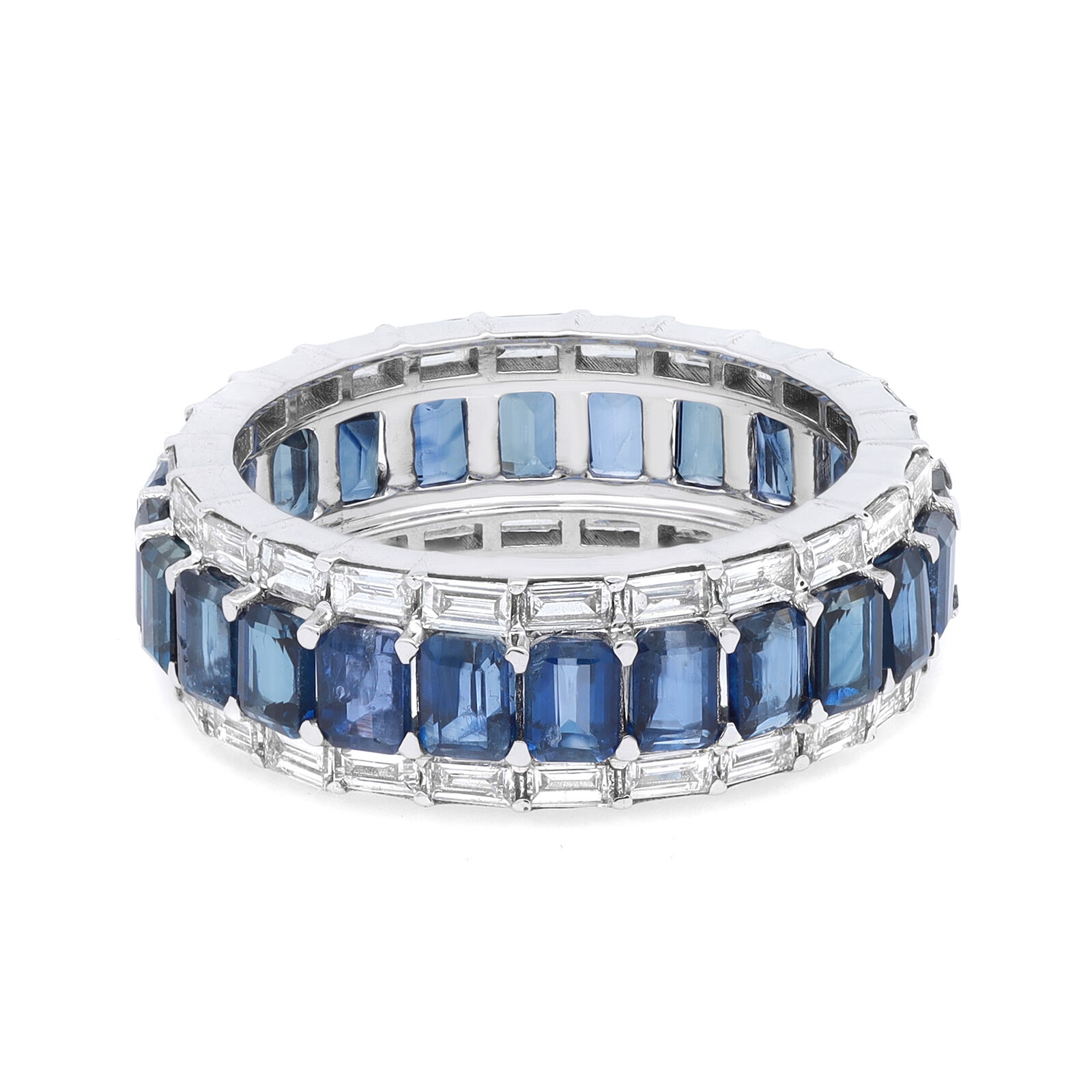 True Blue Sapphire  Diamond Eternity Band Ring 14K White Gold Size