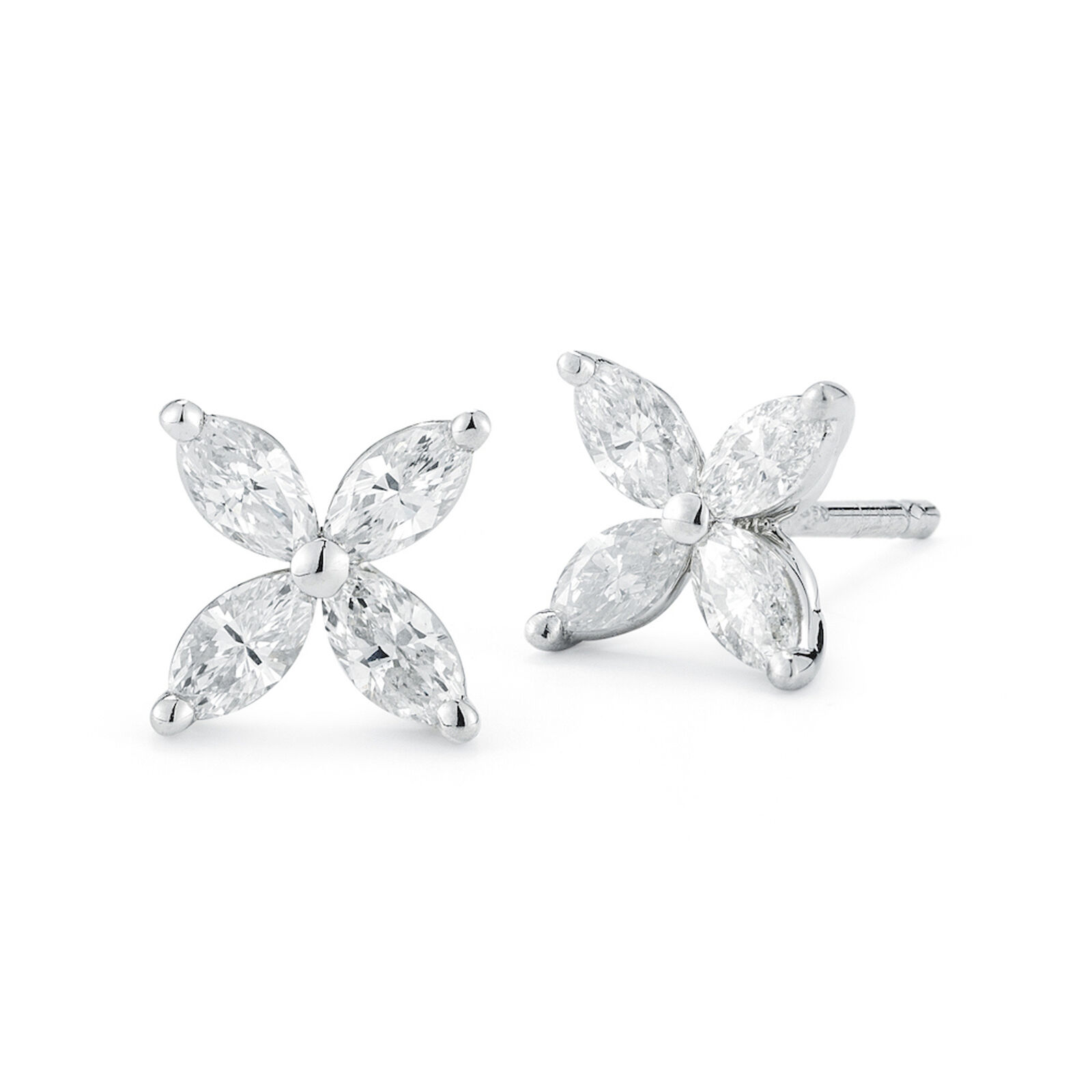 True Marquise Diamond Flower Stud Earrings 18K White Gold
