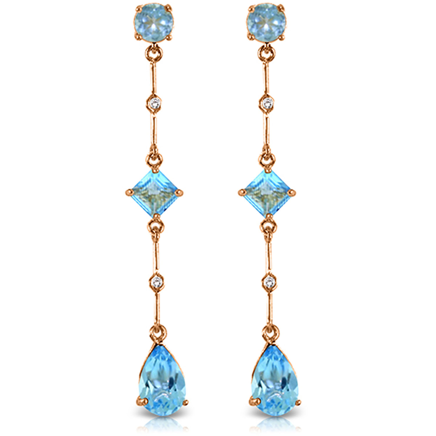 14K Solid Rose Gold Chandelier Earrings withDiamond  Blue Topaz