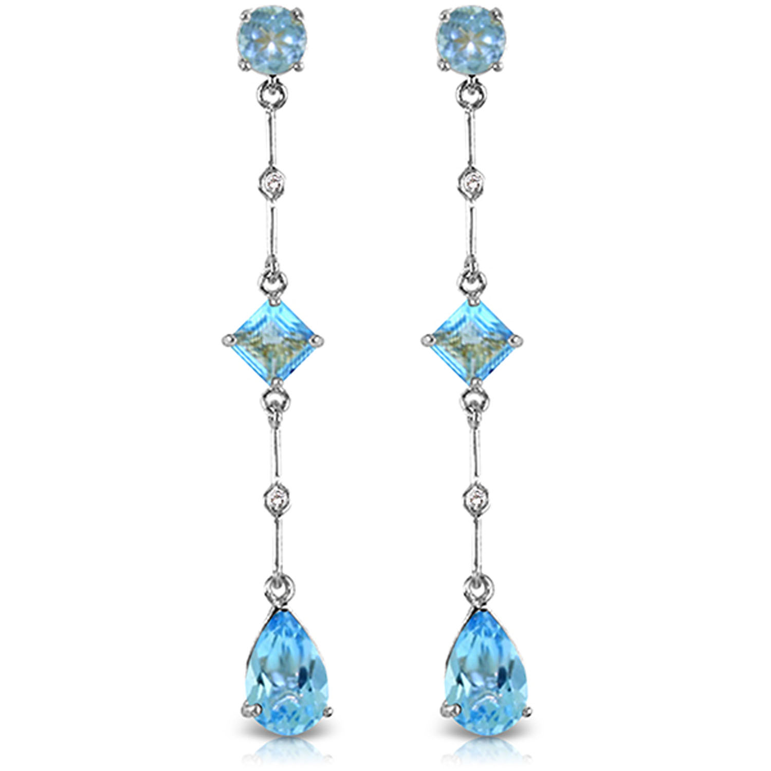 14K Solid White Gold Chandelier Earrings withDiamond  Blue Topaz