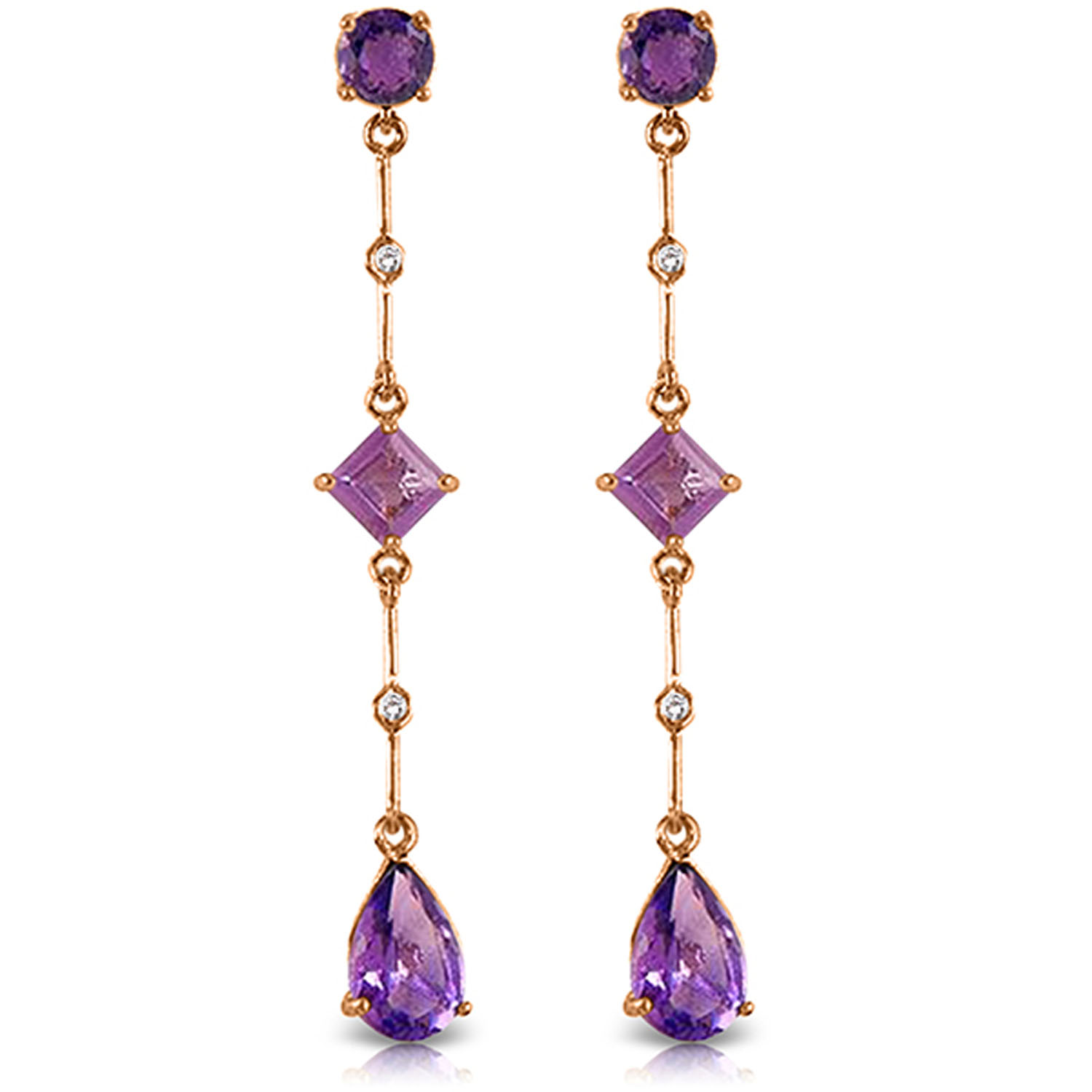 14K Solid Rose Gold Chandelier Earrings withDiamonds  Amethysts